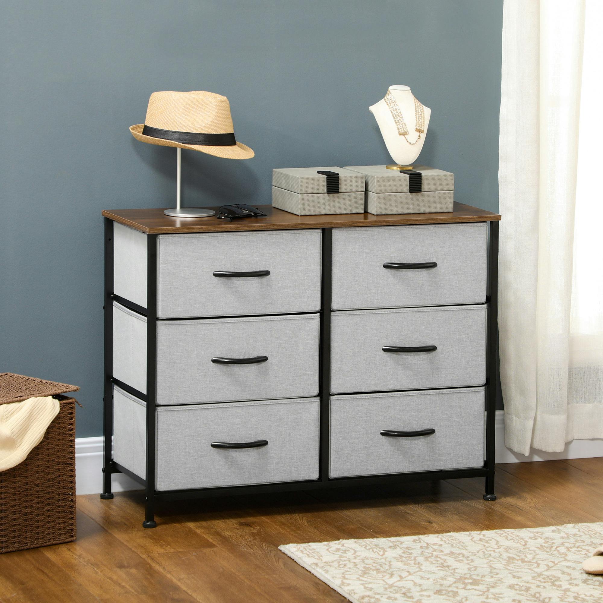 Homcom Cream 6 Drawer Fabric Chest Of Drawers W/ Wooden Top For Hallway