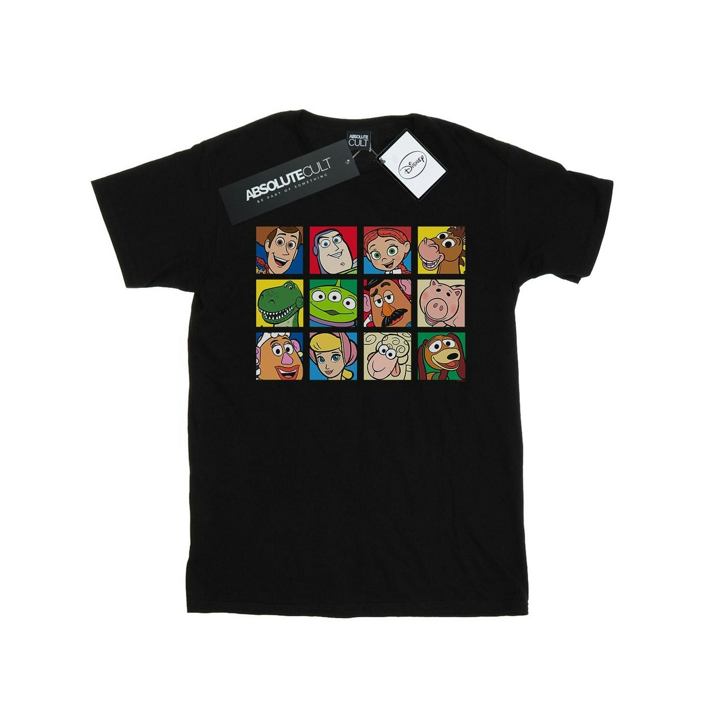 Disney Women's Black Toy Story Character Squares Cotton Boyfriend T-Shirt - Large