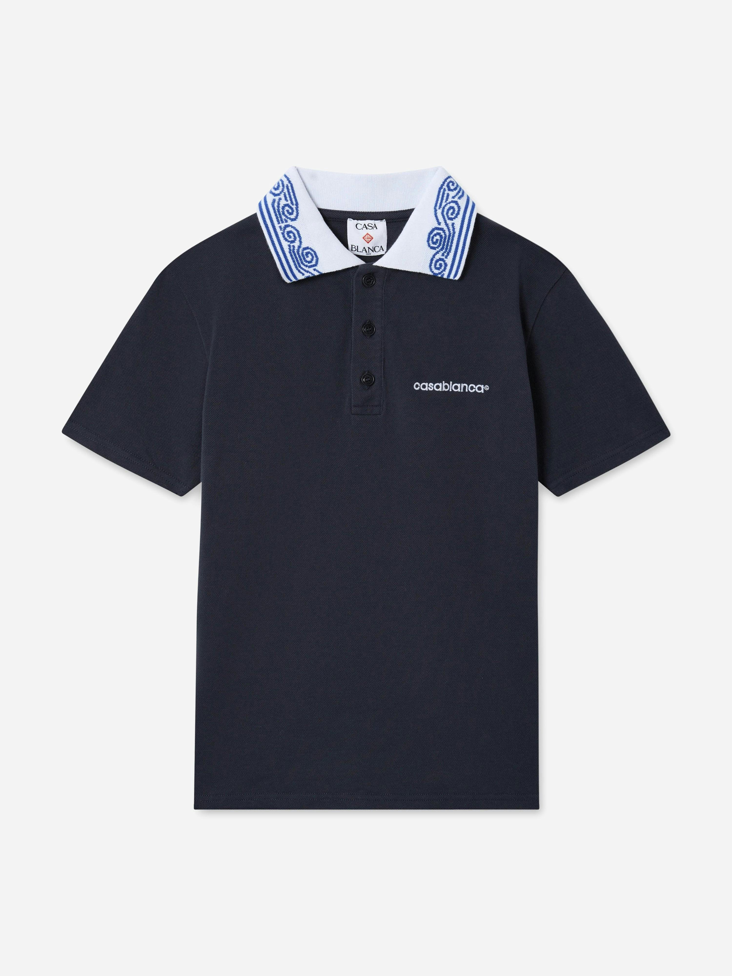 Casablanca Boys Waves Collar Polo Shirt In Navy - Navy - 11 - 12 Yrs