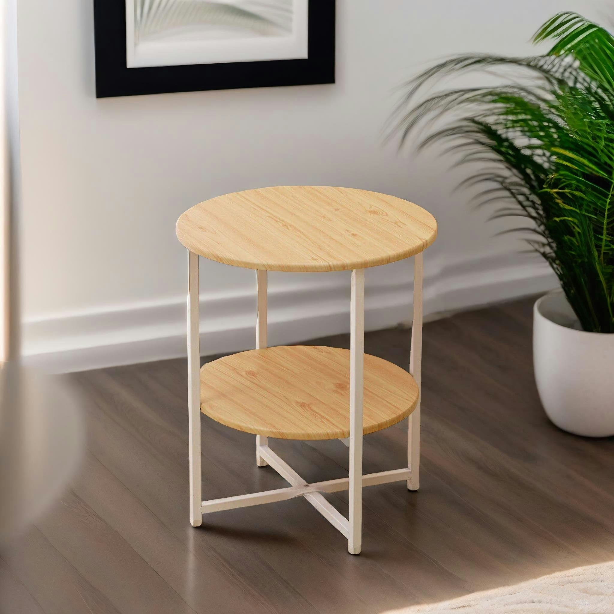 Rackhams Industrial 2 Tier Round Coffee Table For Living Room Natural