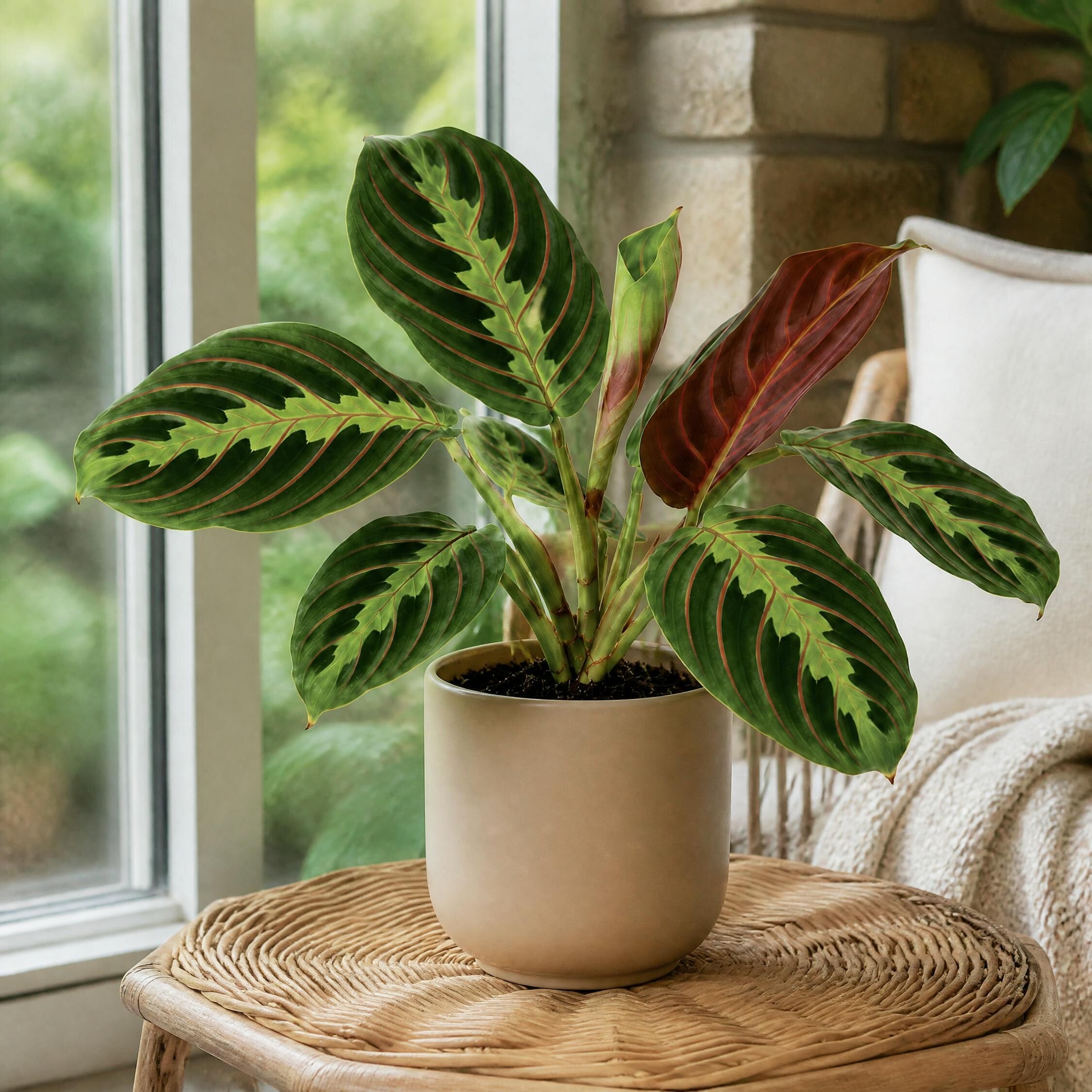- Maranta Leuconeura Prayer Plant 12Cm Pot In Matt Pink Ceramic Pot - Image 2