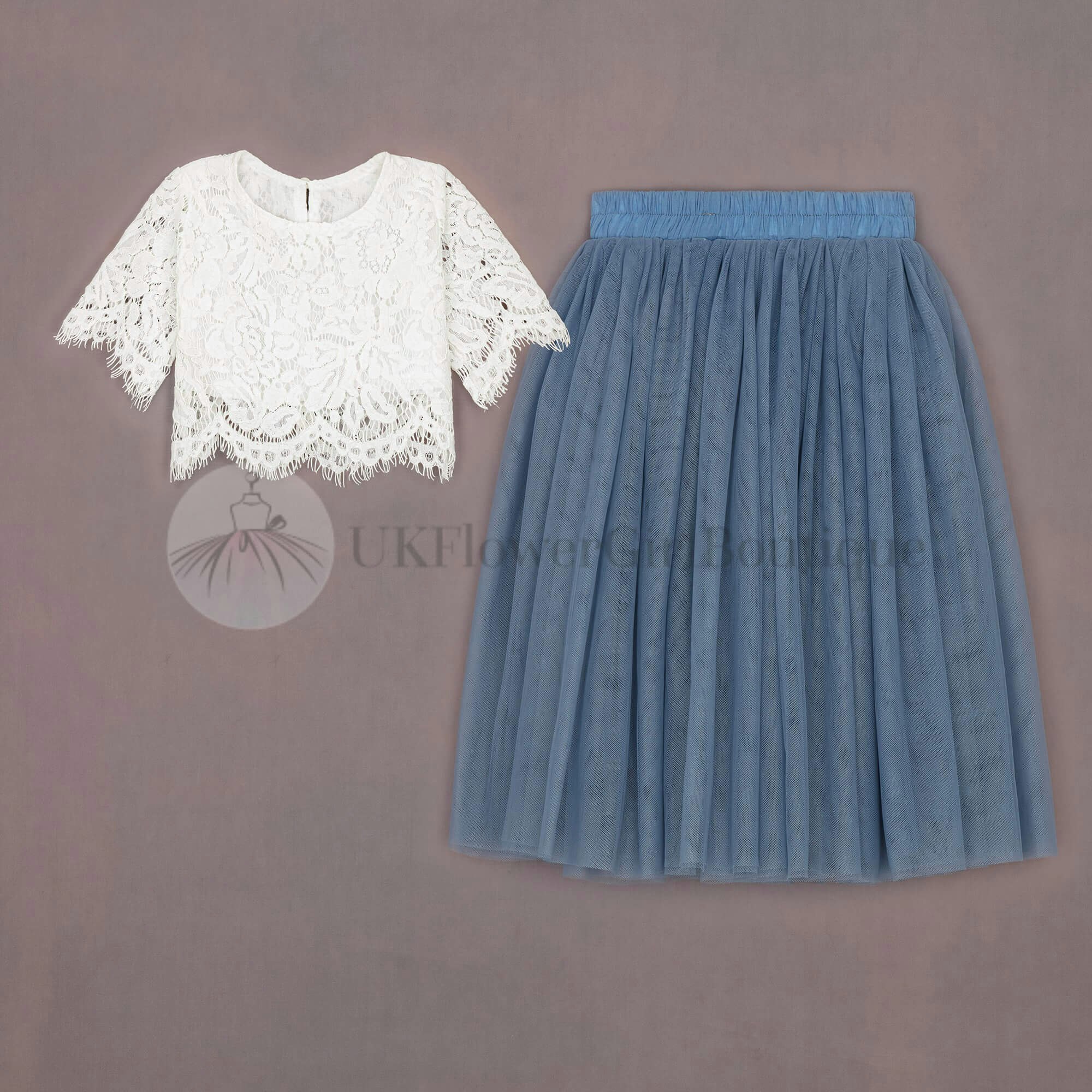 Uk Flower Girl Boutique Girls Blue Uk Flower Boutique Felicity Couture - Dusty - 6/12 Mths