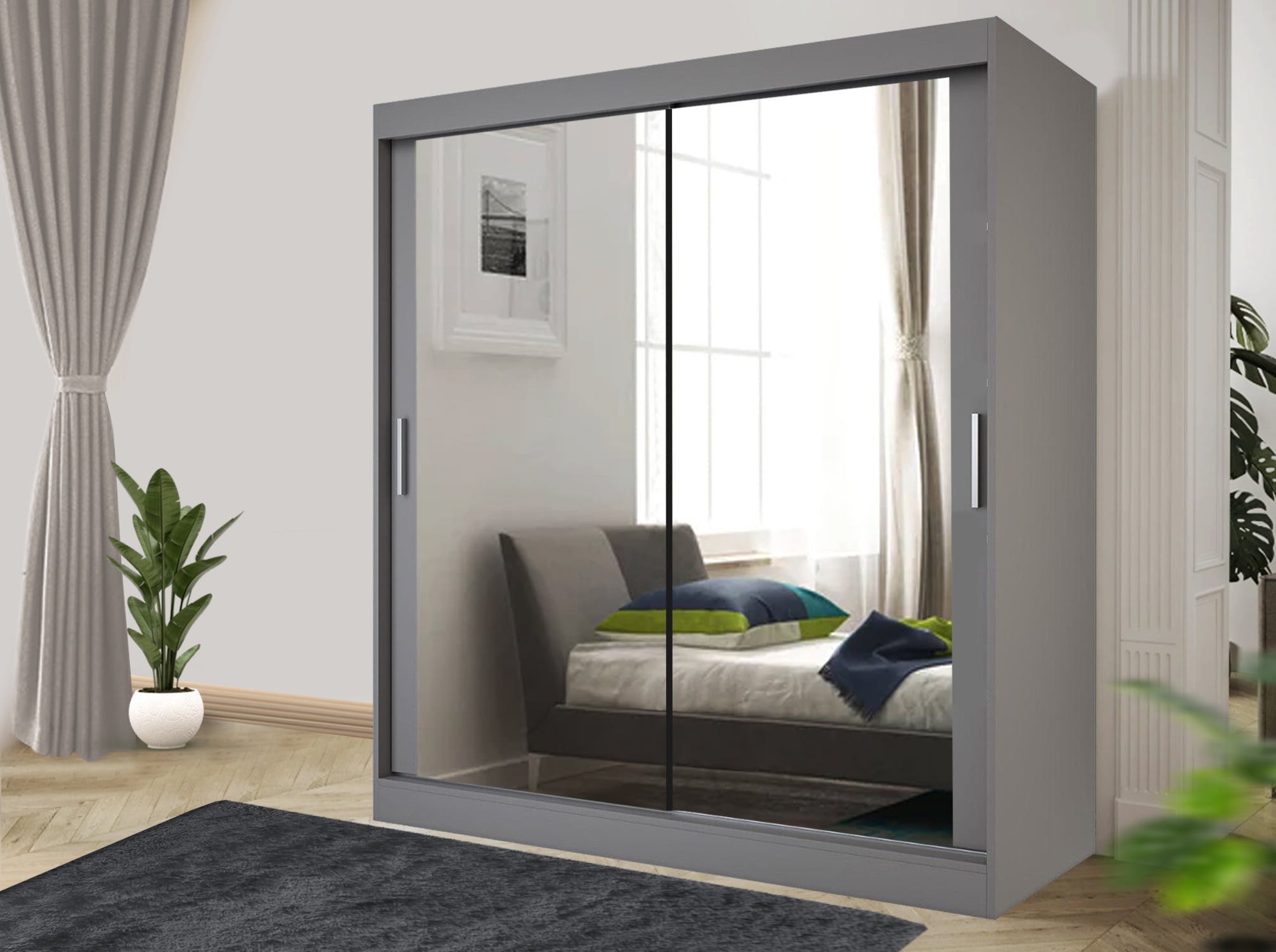Rackhams White/Grey/Black Stylish Bedroom Sliding Wardrobe - Comes In /Oak And Width 100Cm/120Cm/150Cm/180Cm/203Cm/250Cm - 120Cm