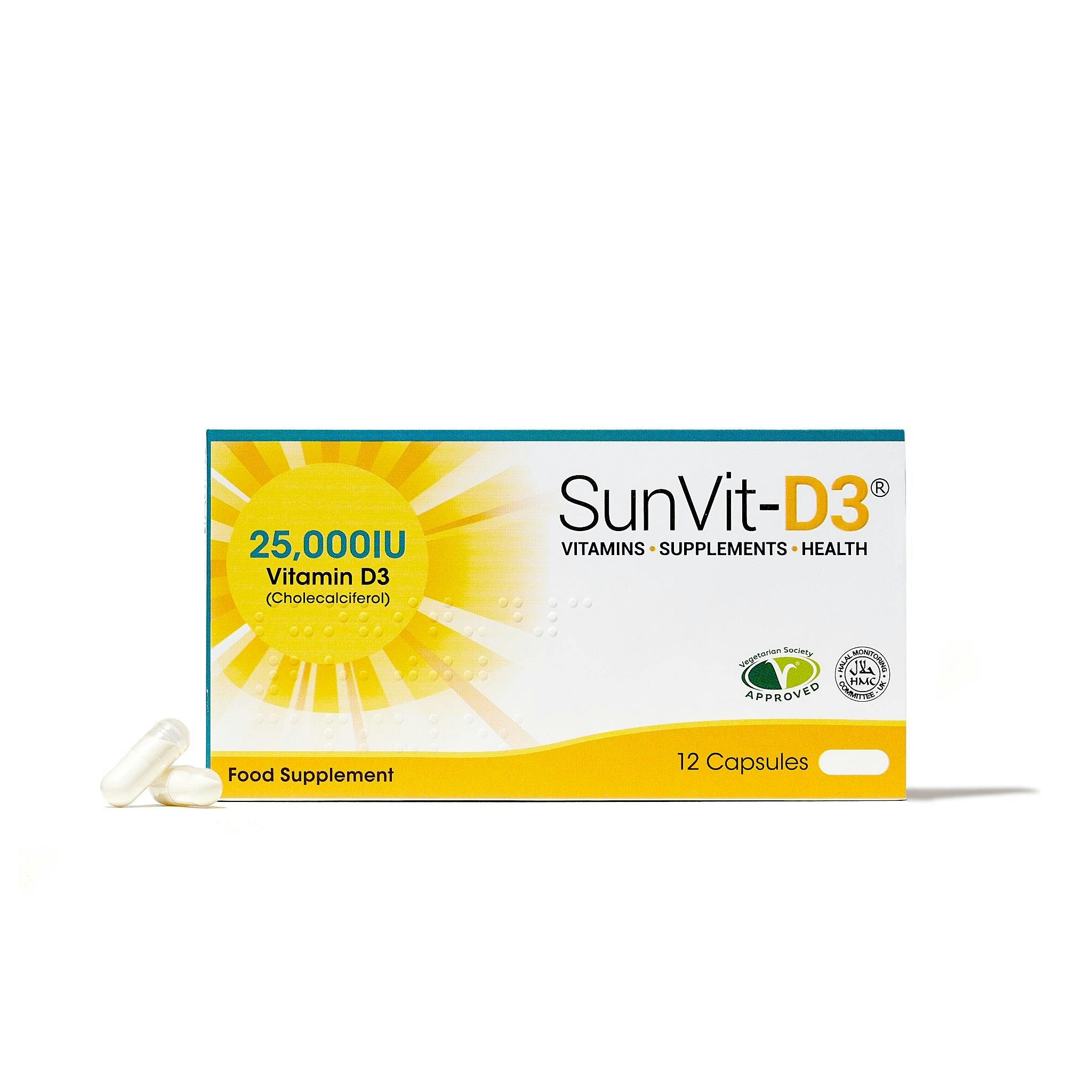 Sunvit-D3 25,000Iu (625Μg) 12, High Strength Weekly Vitamin D3 Capsules For Adults