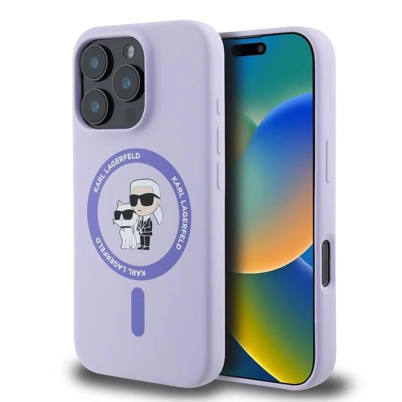 Karl Lagerfeld Purple Liquid Silicone Karl And Choupette With Magsafe Case For Iphone 16 Pro 6.3" - Klhmp16lscmkcrhu