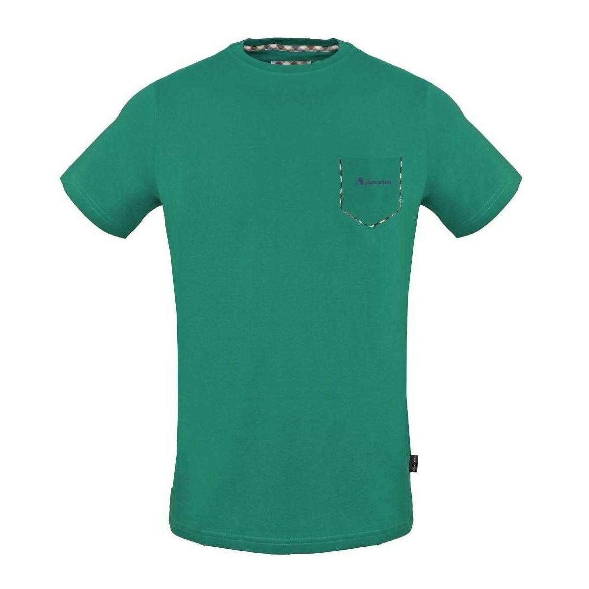 Aquascutum Men's Green Checked False Pocket T-Shirt - M - 95% Cotton/5% Elastane