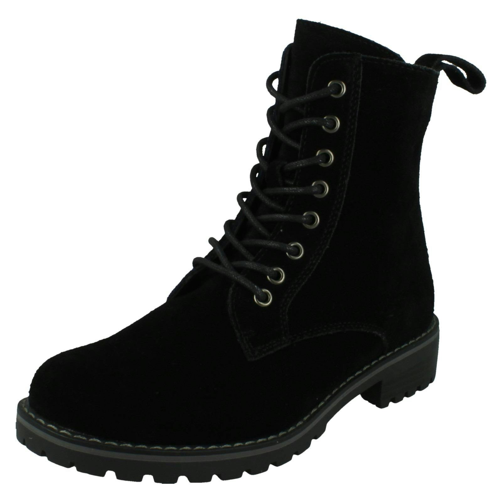 Spot On Women's Black Low Lace Up Ankle Boot With Inside Zip F51206 - Uk 6
