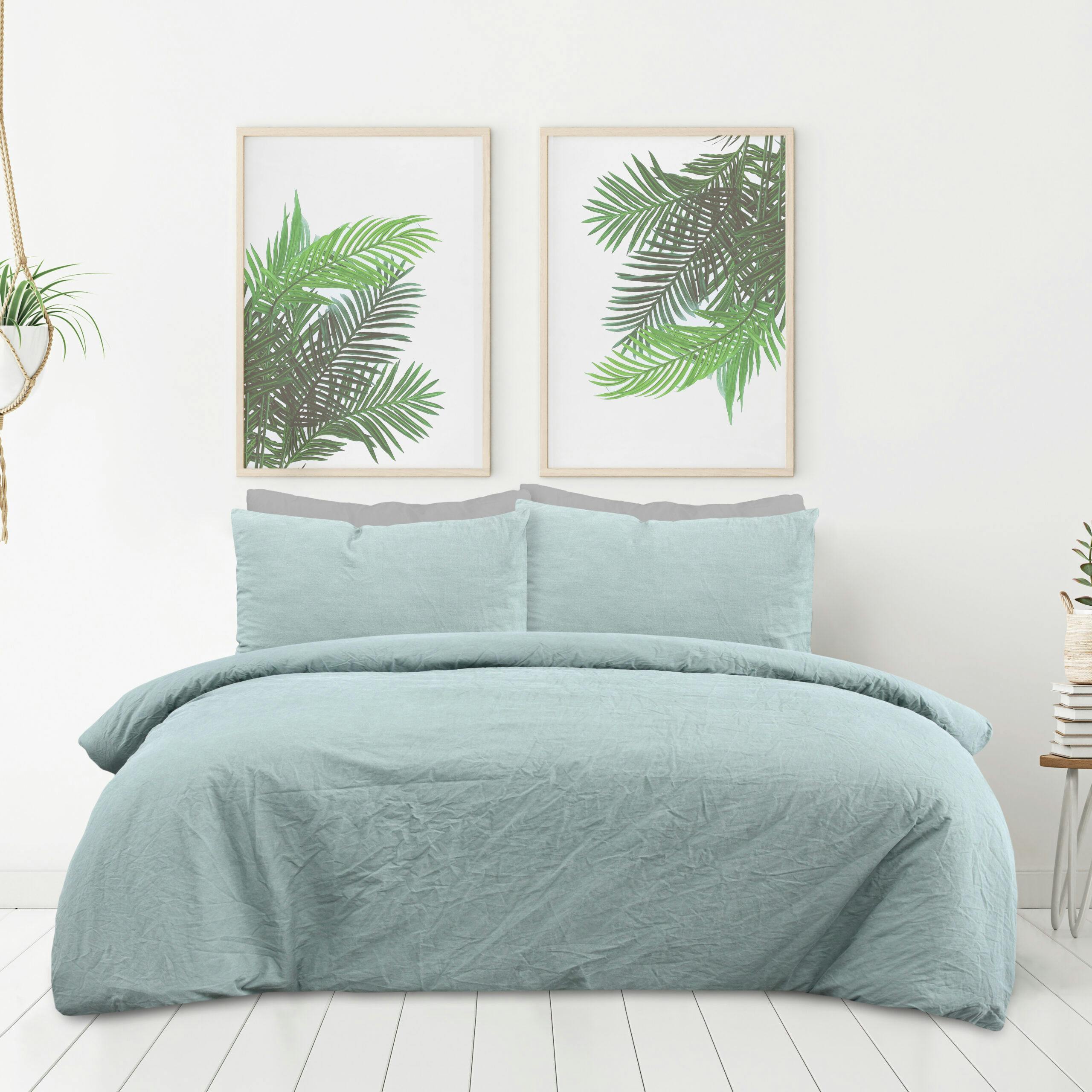 Rackhams Pure Cotton Plain Dye Duvet Cover With Pillowcases - Sage - King (220Cm X 230Cm)