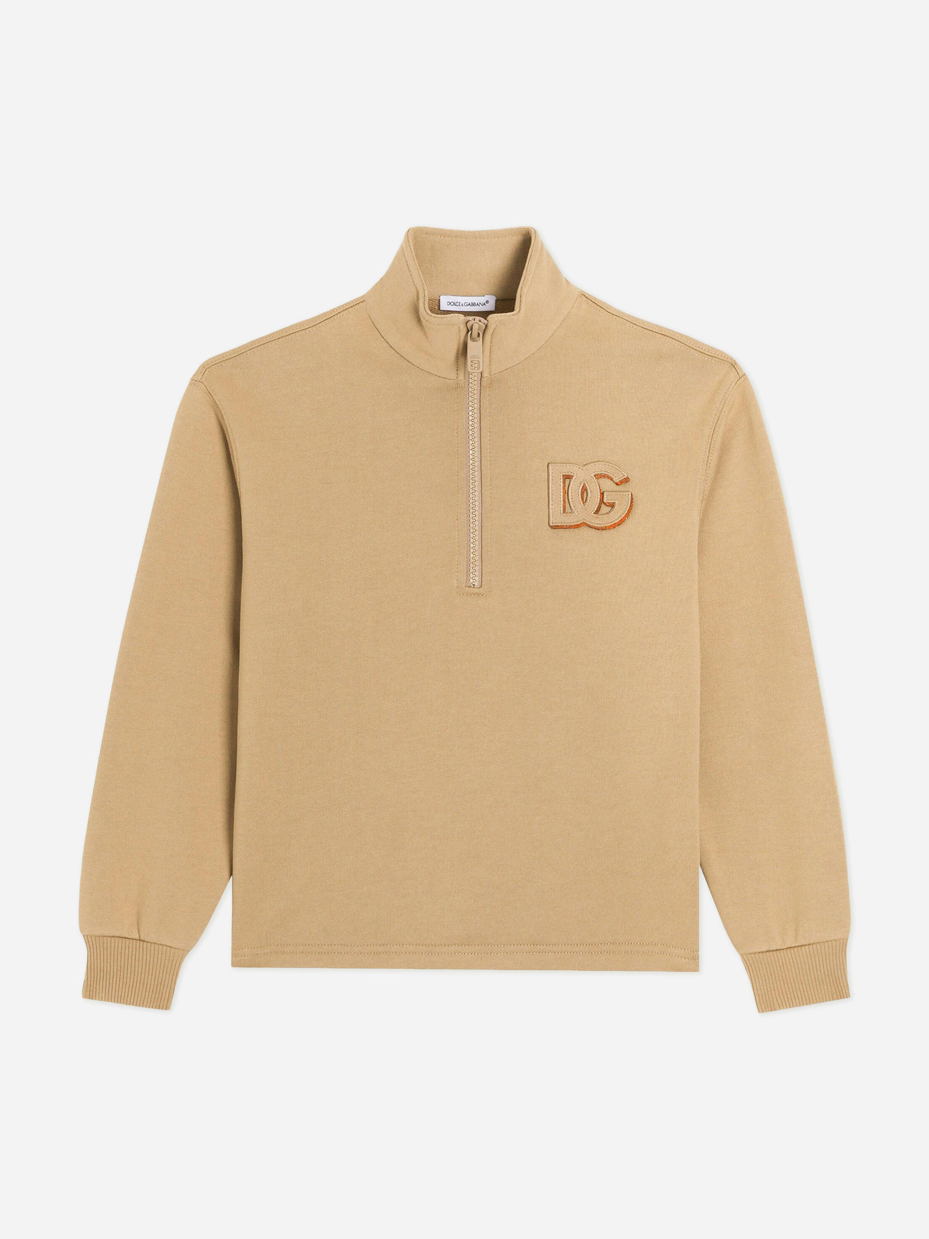 Dolce & Gabbana Kids Boys Beige Dolce & Gabbana Dg 3D Patch Half Zip Sweatshirt In - 5 Yrs