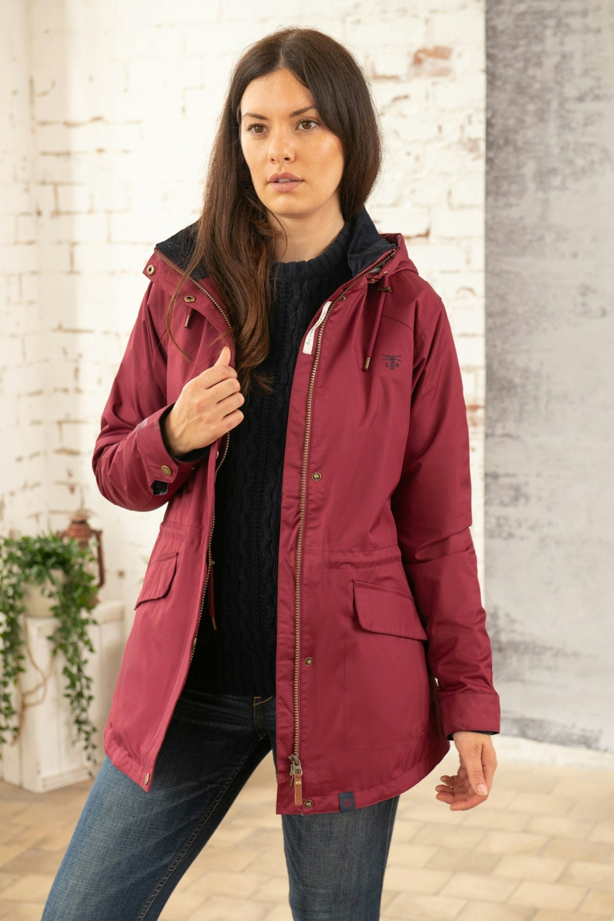 Lighthouse Kendal Fully Lined Woven Check & Corduroy Waterproof Raincoat - Berry - 8