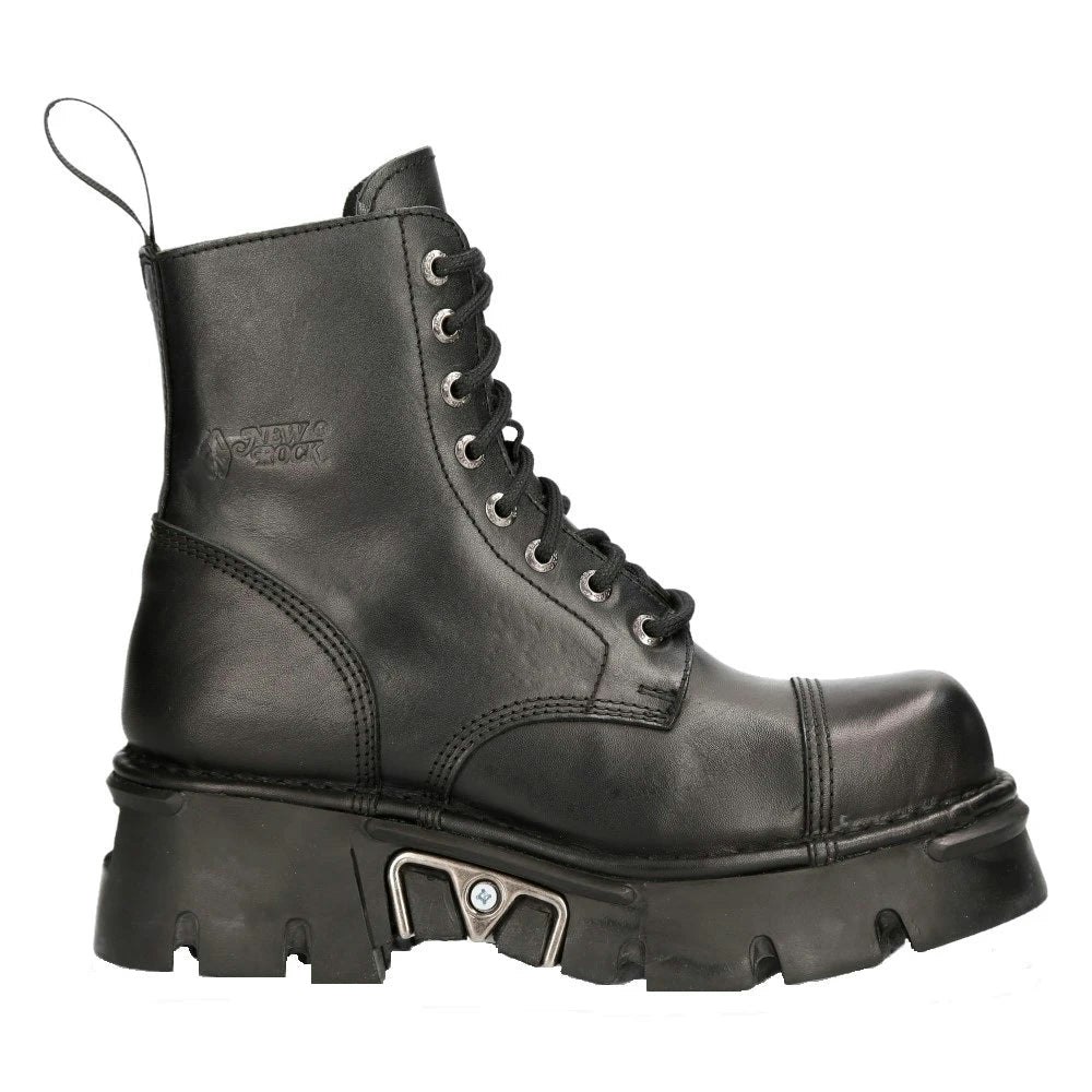 New Rock Black M-Newmili083-S19 Combat Boots Leather Military Biker Shoes - Eu 44