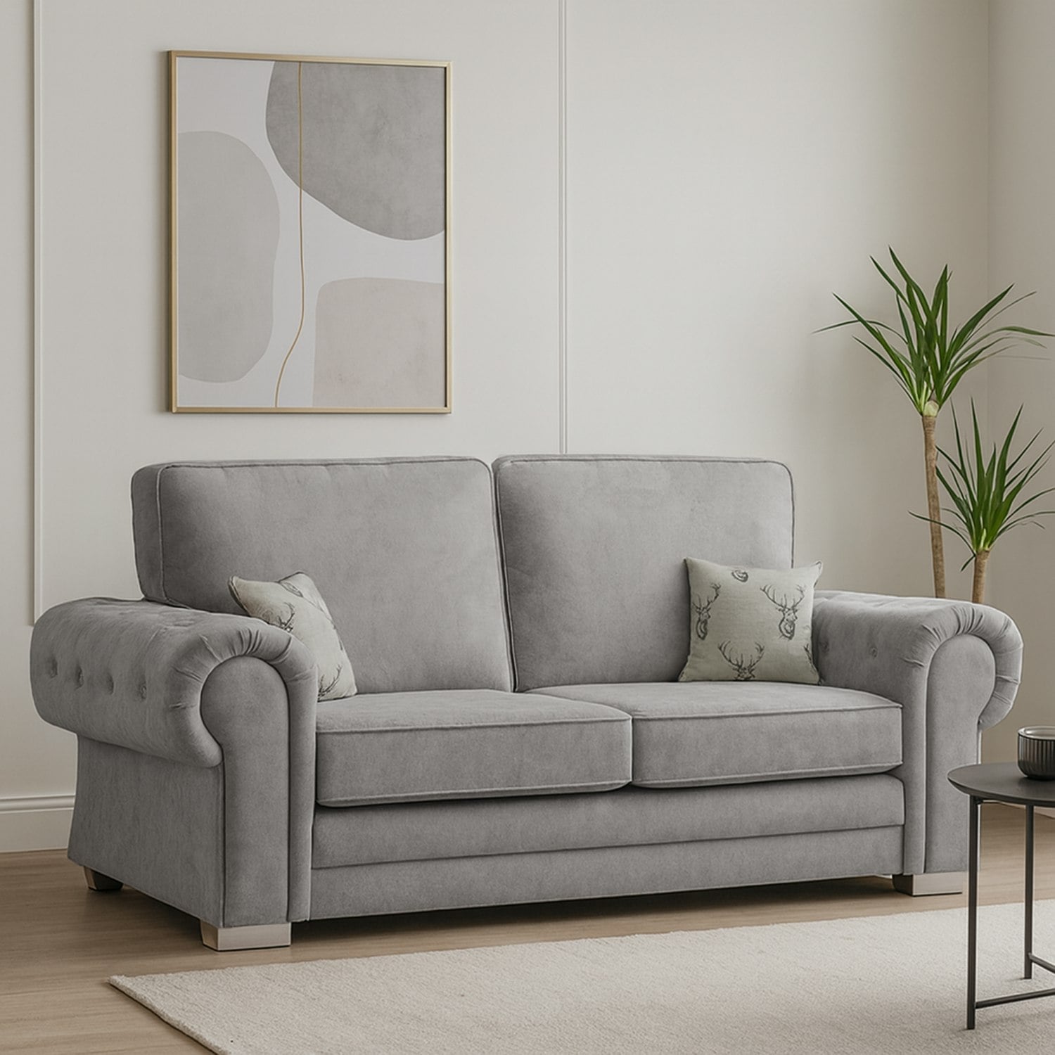 Rackhams Grey Milan Chesterfield Fabric 3 Seater Sofa - Full Back
