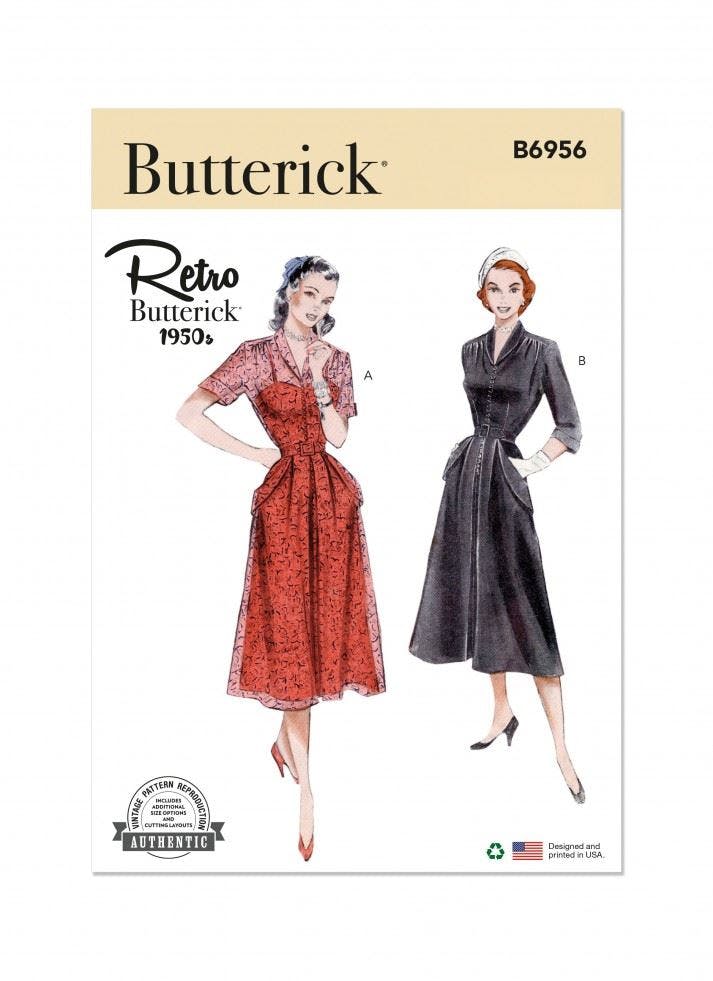 Butterick Women's Sewing Pattern 6956, Dresses, Vintage Style For B5 (8-10-12-14-16) - Intermediate - B5 (8-10-12-14-16)
