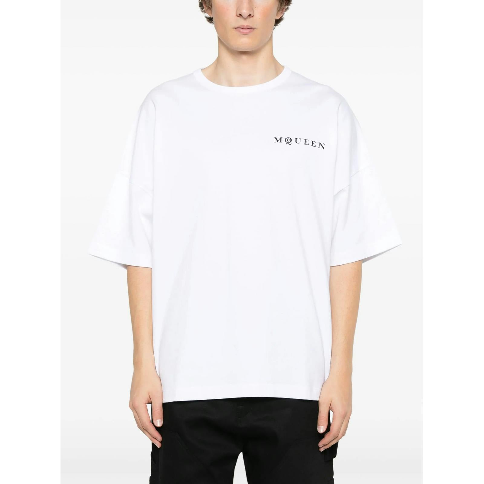 Alexander Mcqueen White Vertical Back Logo Oversized T-Shirt In - Xl