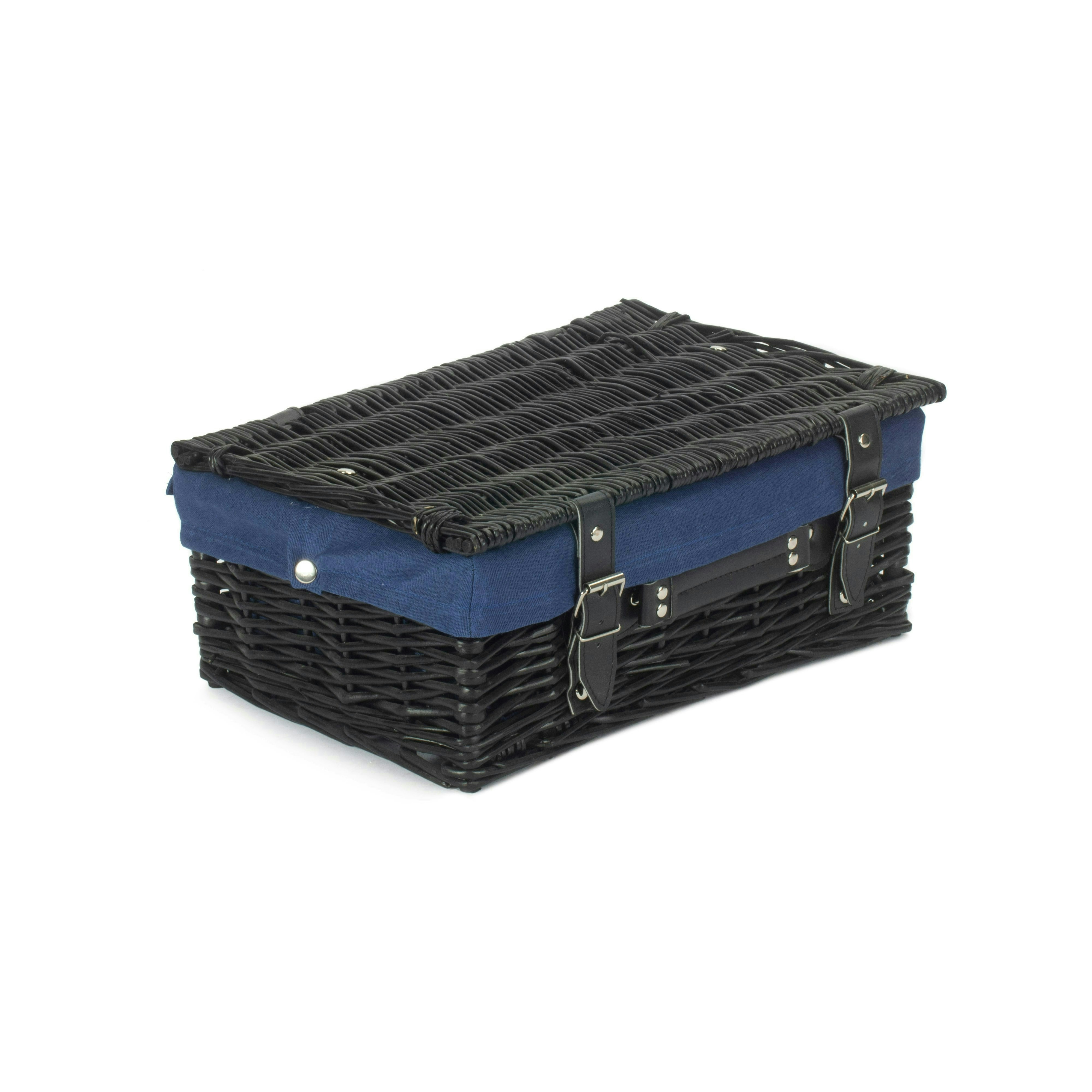 Rackhams Black/Blue 36Cm Empty Willow Picnic Basket With Cotton Lining