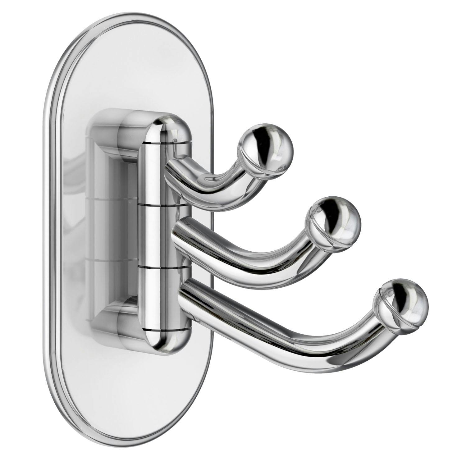 Rackhams Polished Chrome Triple Swinging Towel Hook (48 X 96Mm) Self Adhesive Bathroom Wall Mounted
