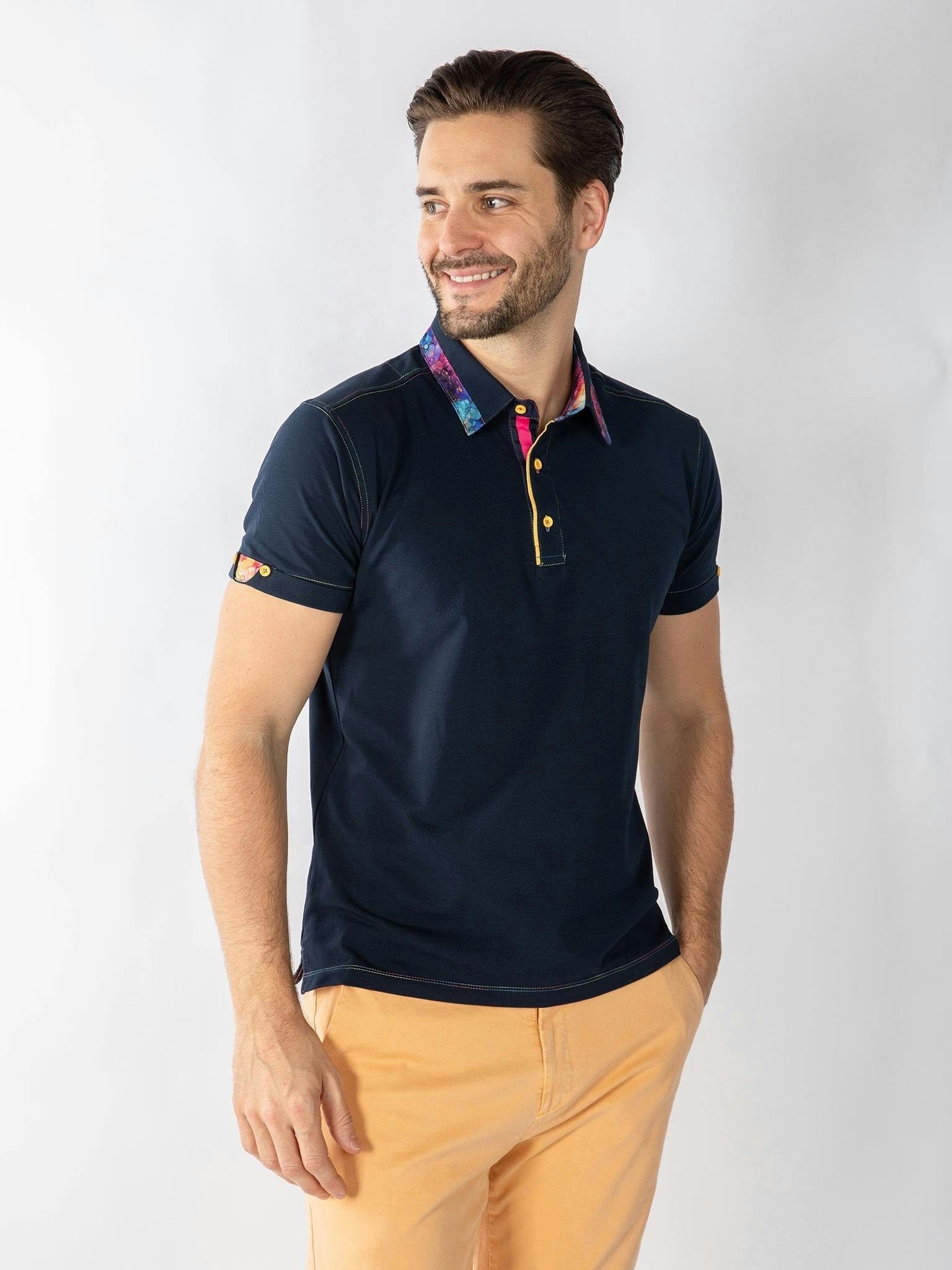 Claudio Lugli Signature Polo Shirt With Marble Insert - 4XL - Navy