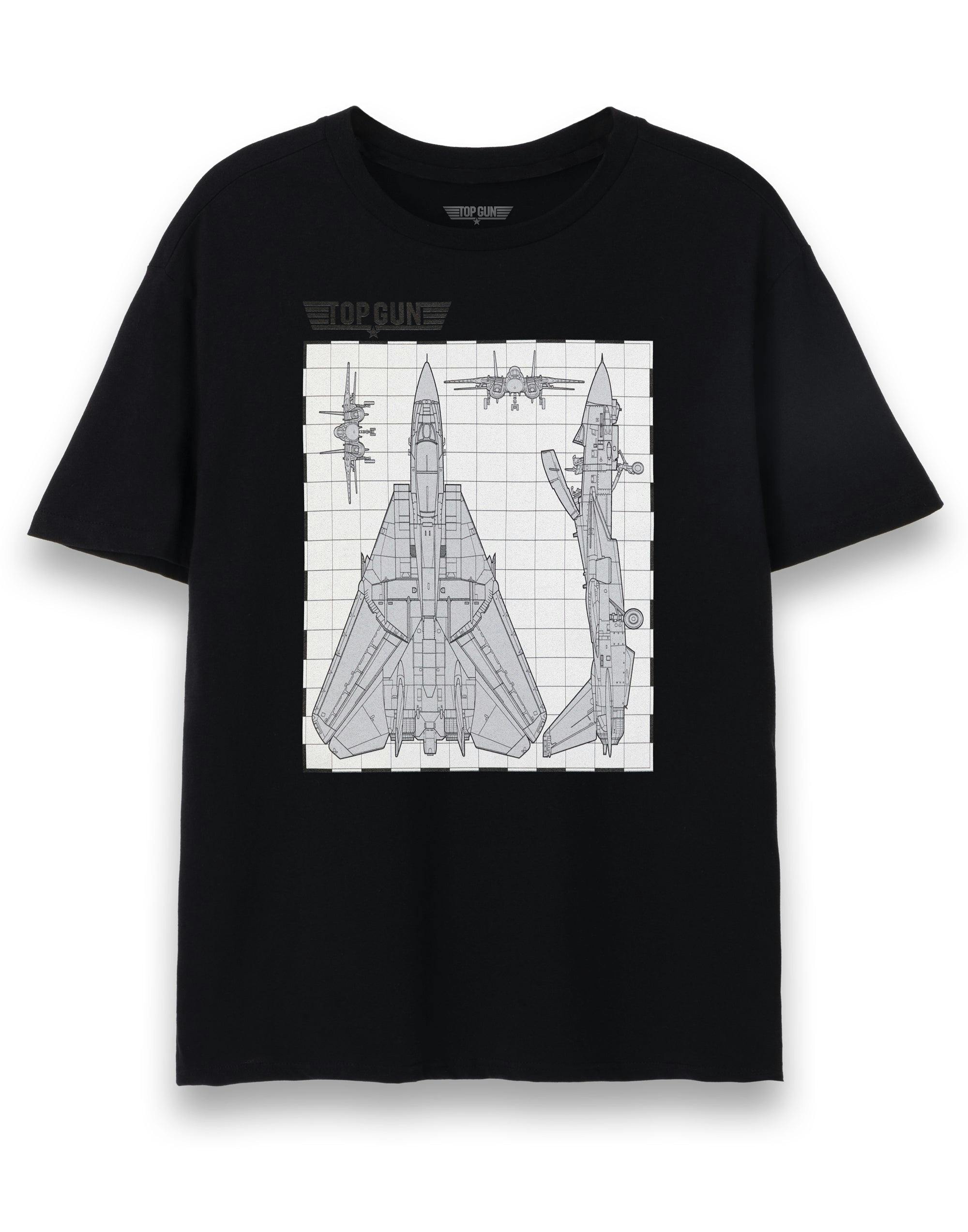 Vanilla Underground Men's Black/Blue Top Gun Fighter Jet Print Short Sleeved T-Shirt - Large