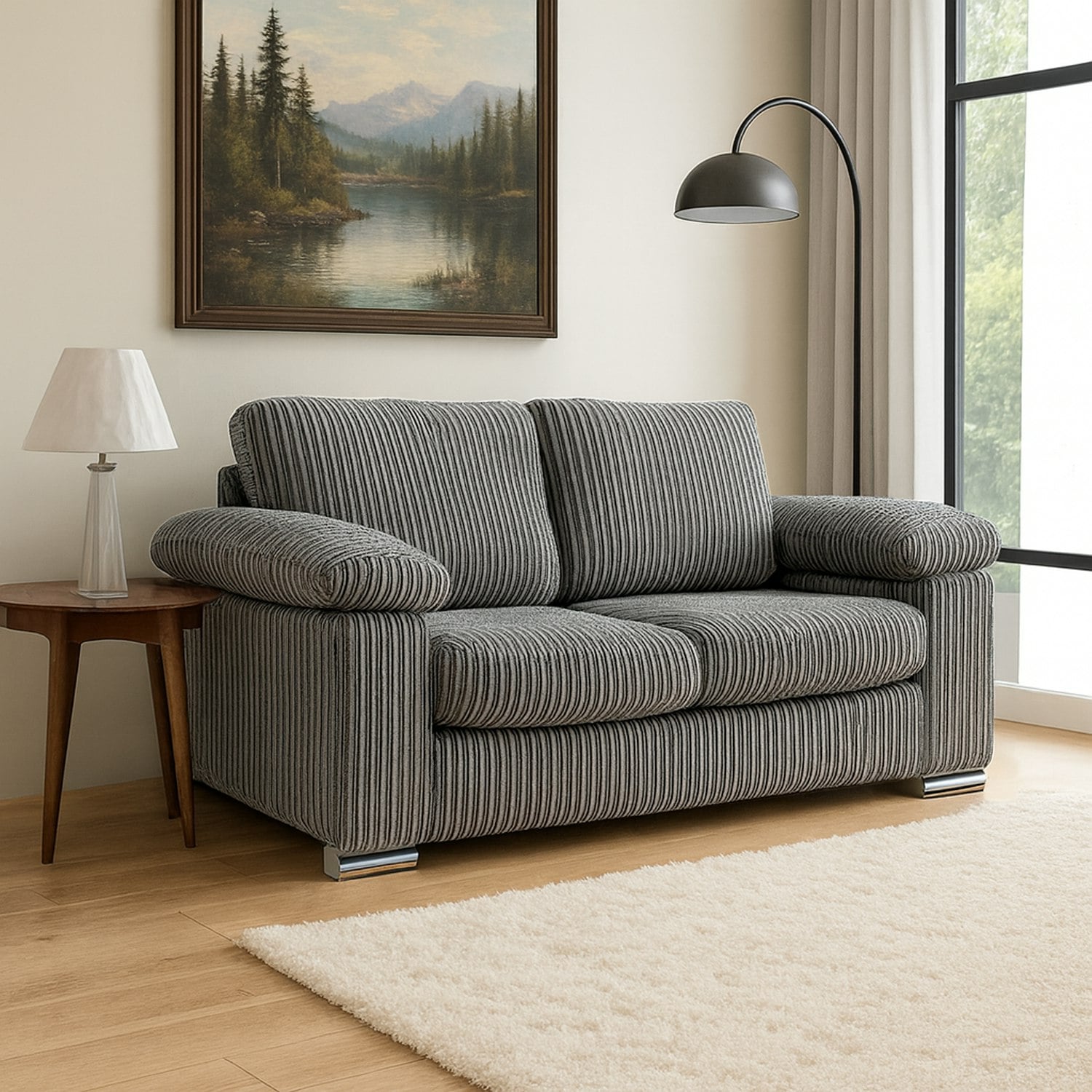 Furnishings For Less Grey Delta Full Jumbo Cord 2 Seater Sofa