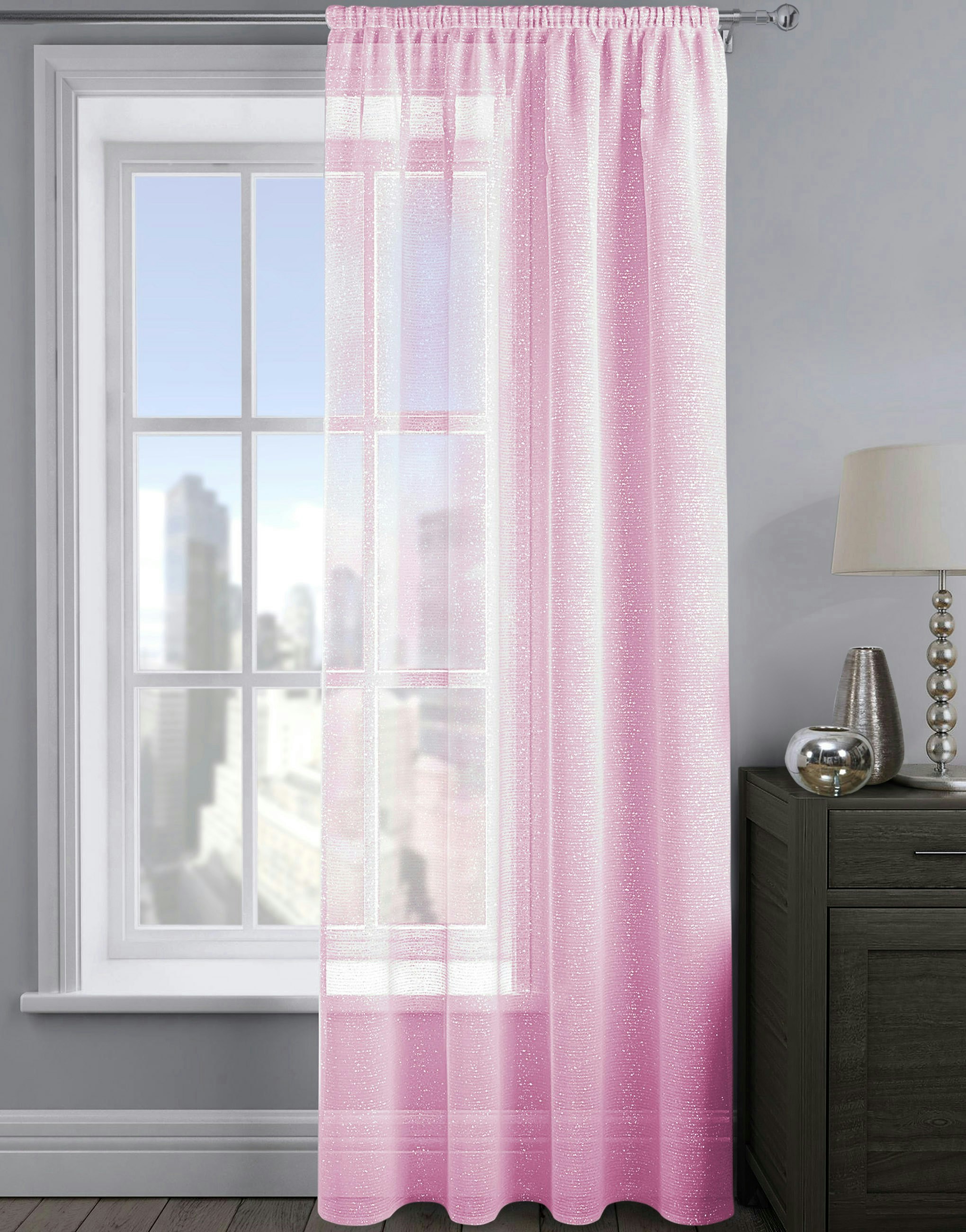 Velosso Pink Alessandria Sparkle Slot Top Voile Panel - X 137Cm