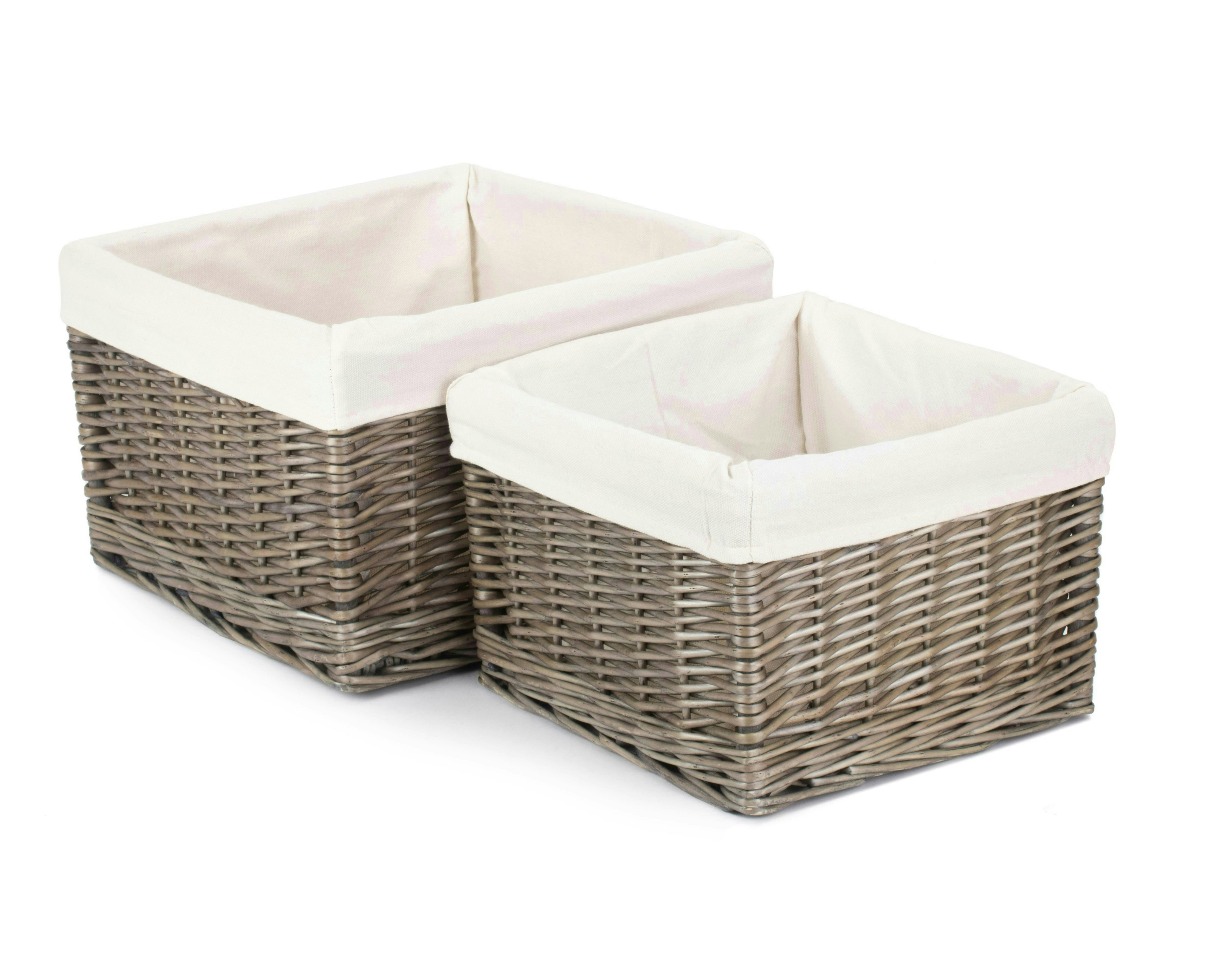 Rackhams Red Square Antique Wash Wicker Lined Storage Basket - Set Of 2