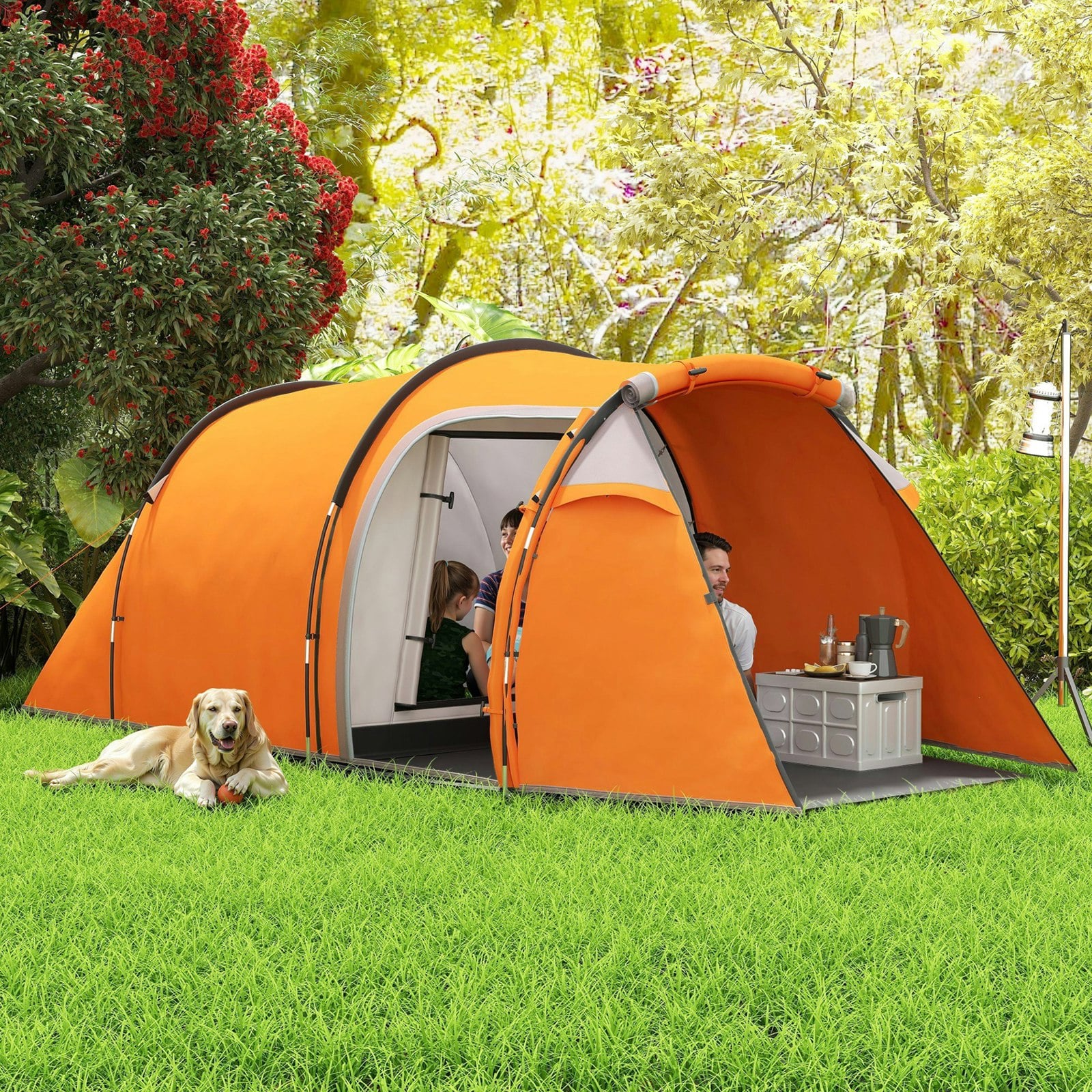 Outsunny Orange 3 Man 2-Room Tent Camping Tent With Living Area Air Vents