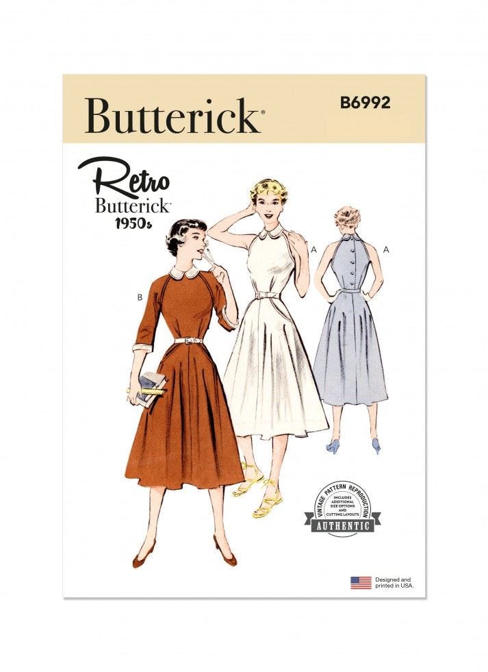 Butterick Women's Sewing Pattern 6992, Dresses, Vintage Style For D5 (4-6-8-10-12) - Intermediate - D5 (4-6-8-10-12)
