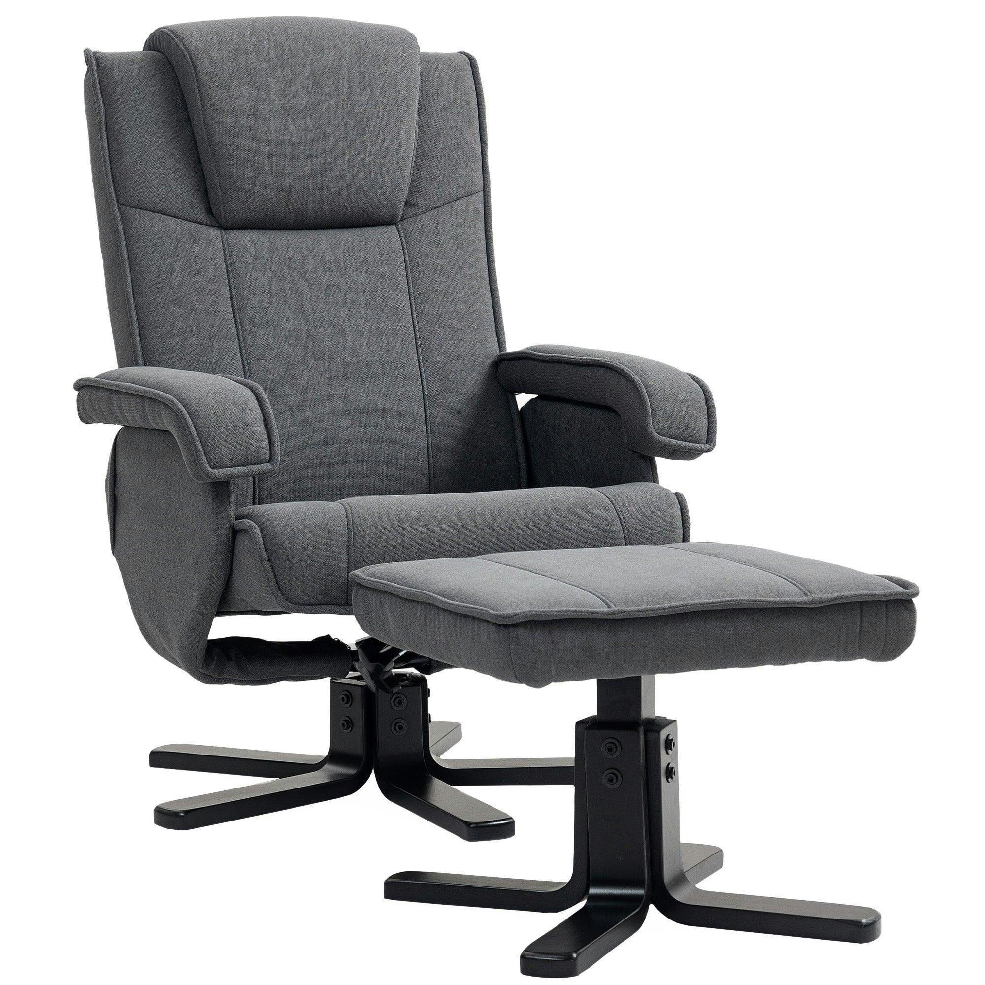 Rackhams Grey Swivel Recliner Chair With Footstool - Charcoal Velvet