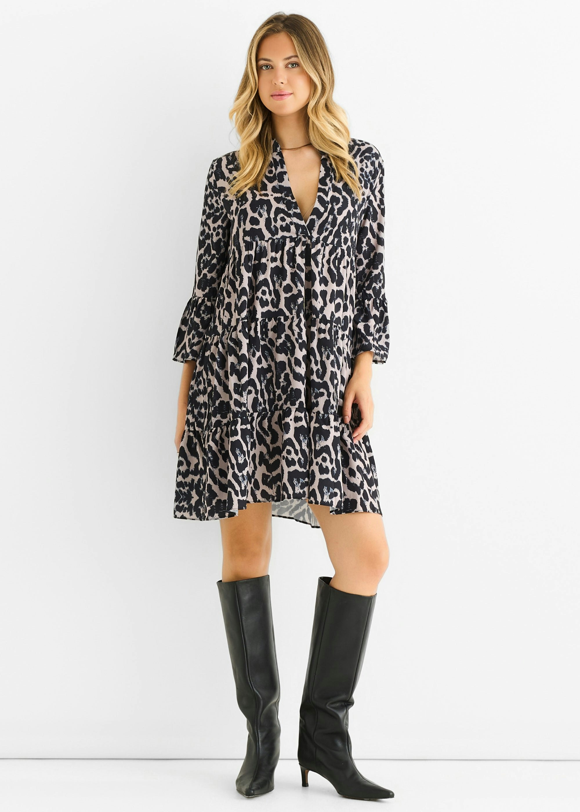 Gini London Grey Animal Print Skater Mini Dress - L-Xl (Uk 14-16/Us 10-12/Eu 42-44)