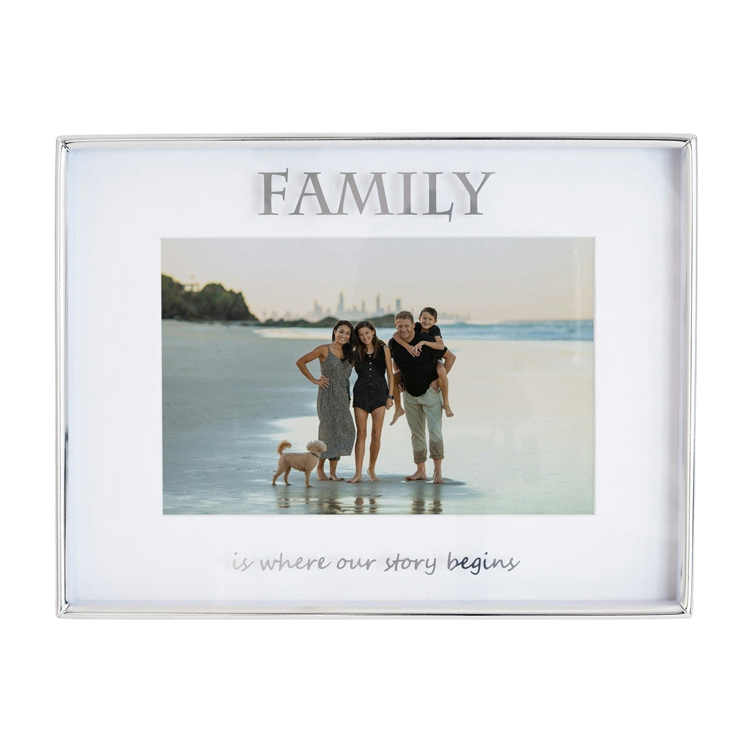 Happy Homewares Silver Contemporary Plated Metal Family 4X6 Picture Frame For Wall Or Table