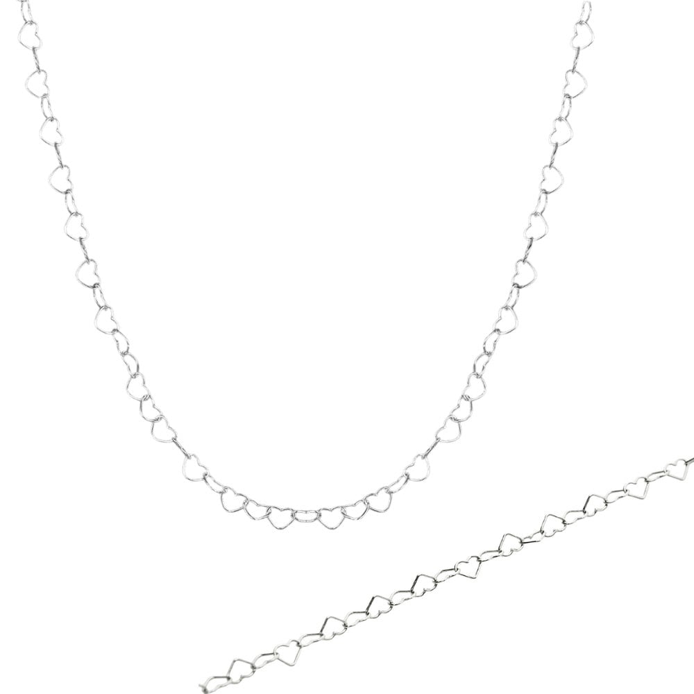 Spero London Silver Love Heart Sterling Chain Bracelet And Necklace Set