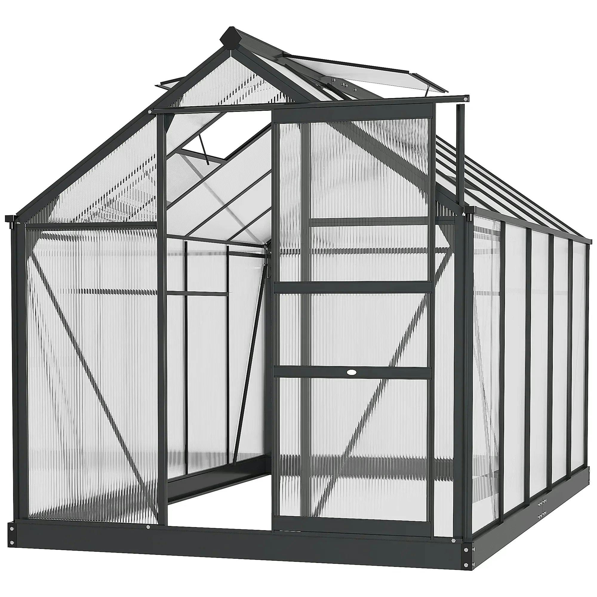 Rackhams Grey Walk-In Polycarbonate Greenhouse Plant Grow Galvanized Aluminium - 312Cm X 190Cm X 201Cm - Image 9