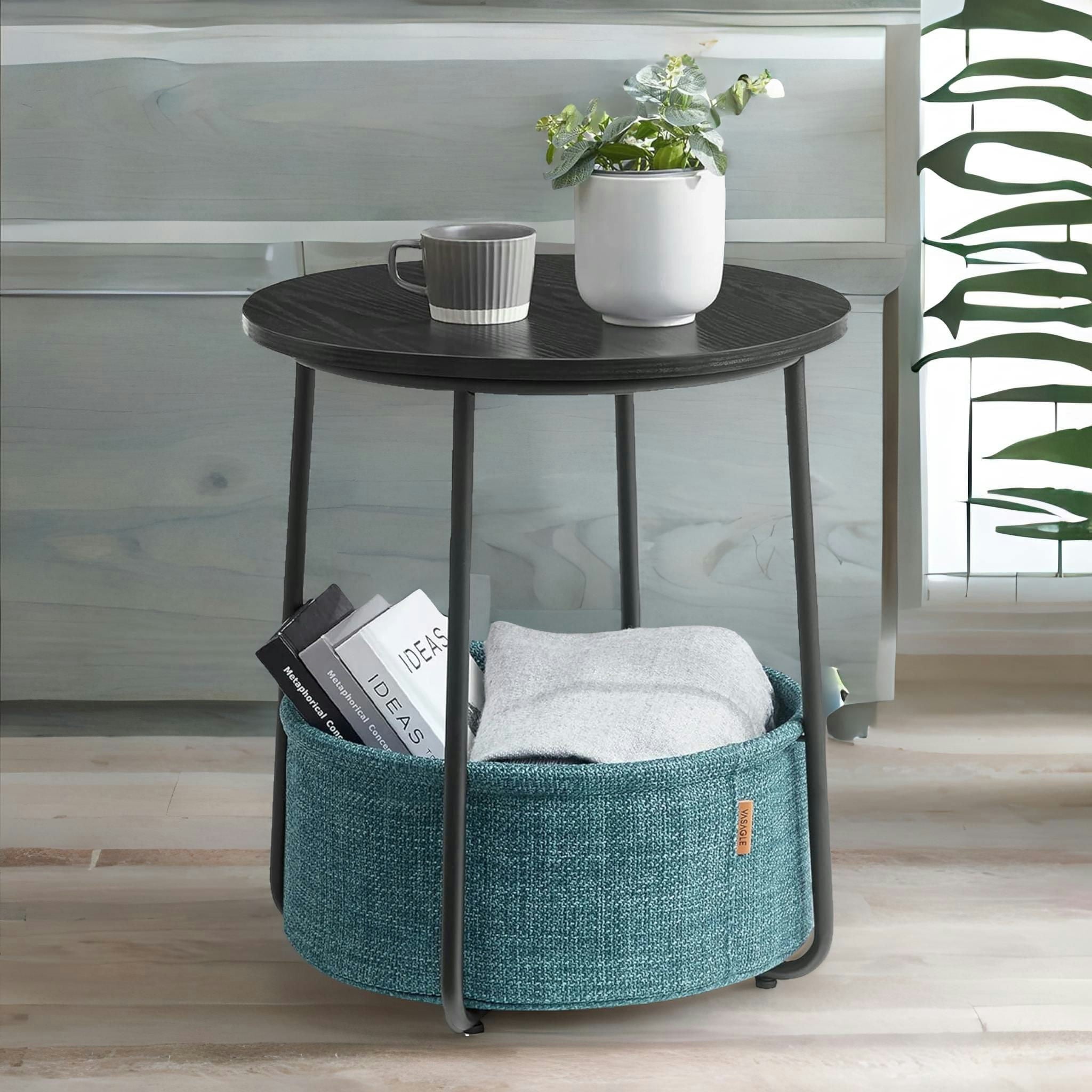 Rafaelo Mobilia White/Beige Side Table With Removable And Washable Storage Basket