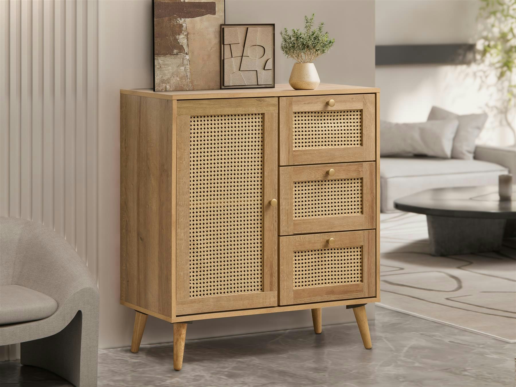 Rackhams Light Manila Rattan Compact Sideboard - Oak And Pvc Rattan