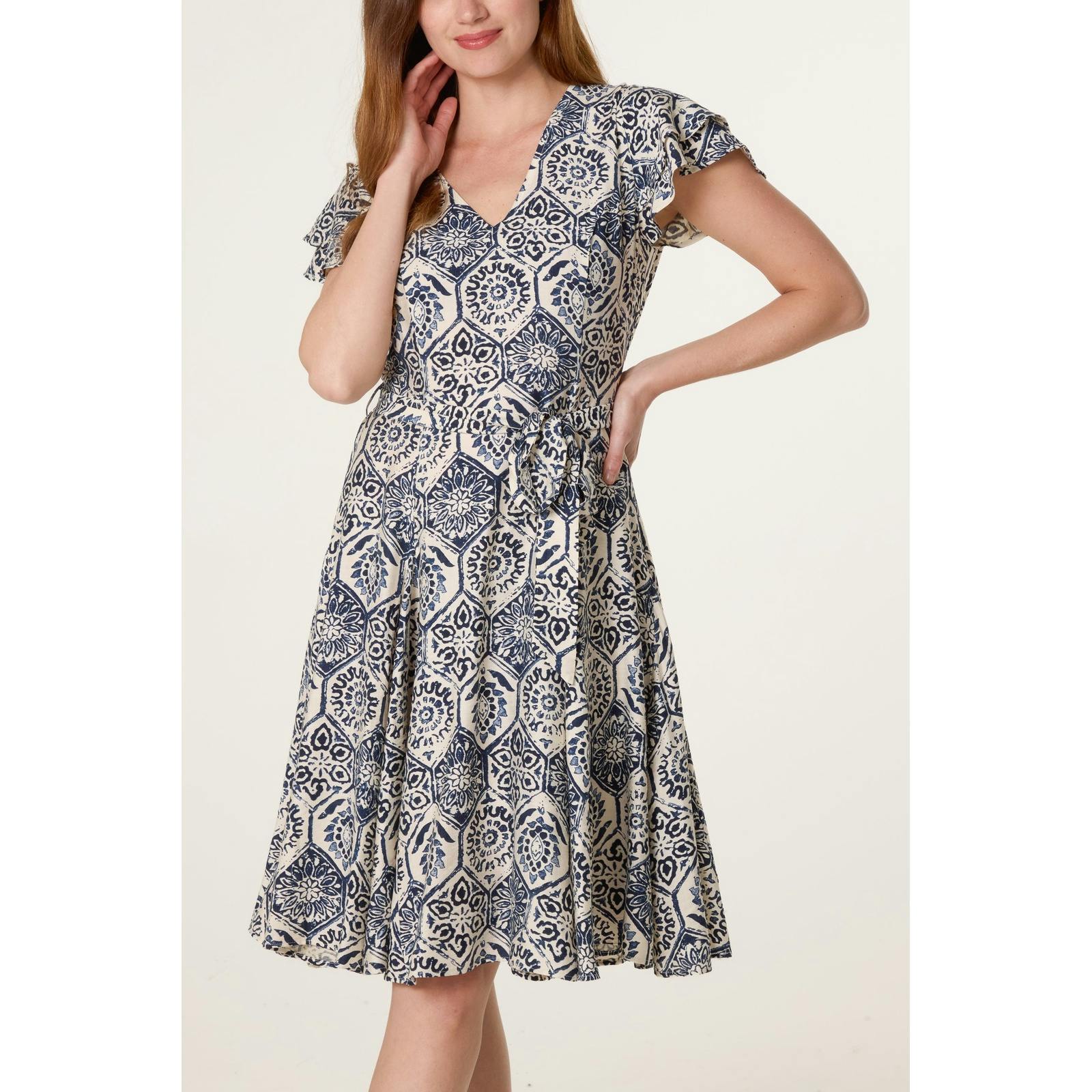Blue Vanilla V Neck Godet Dress - Uk 16 - Navy