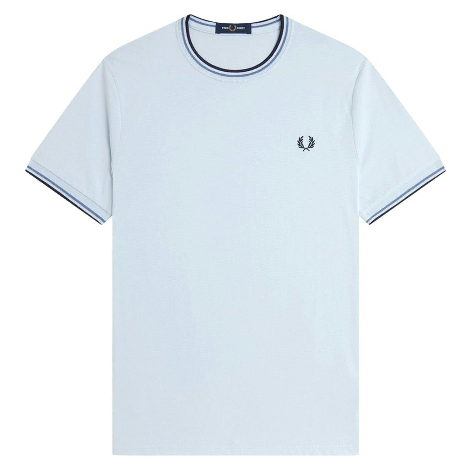 Fred Perry Men's Bleu Contrast Trim Double Stripe T-Shirt - Image 2