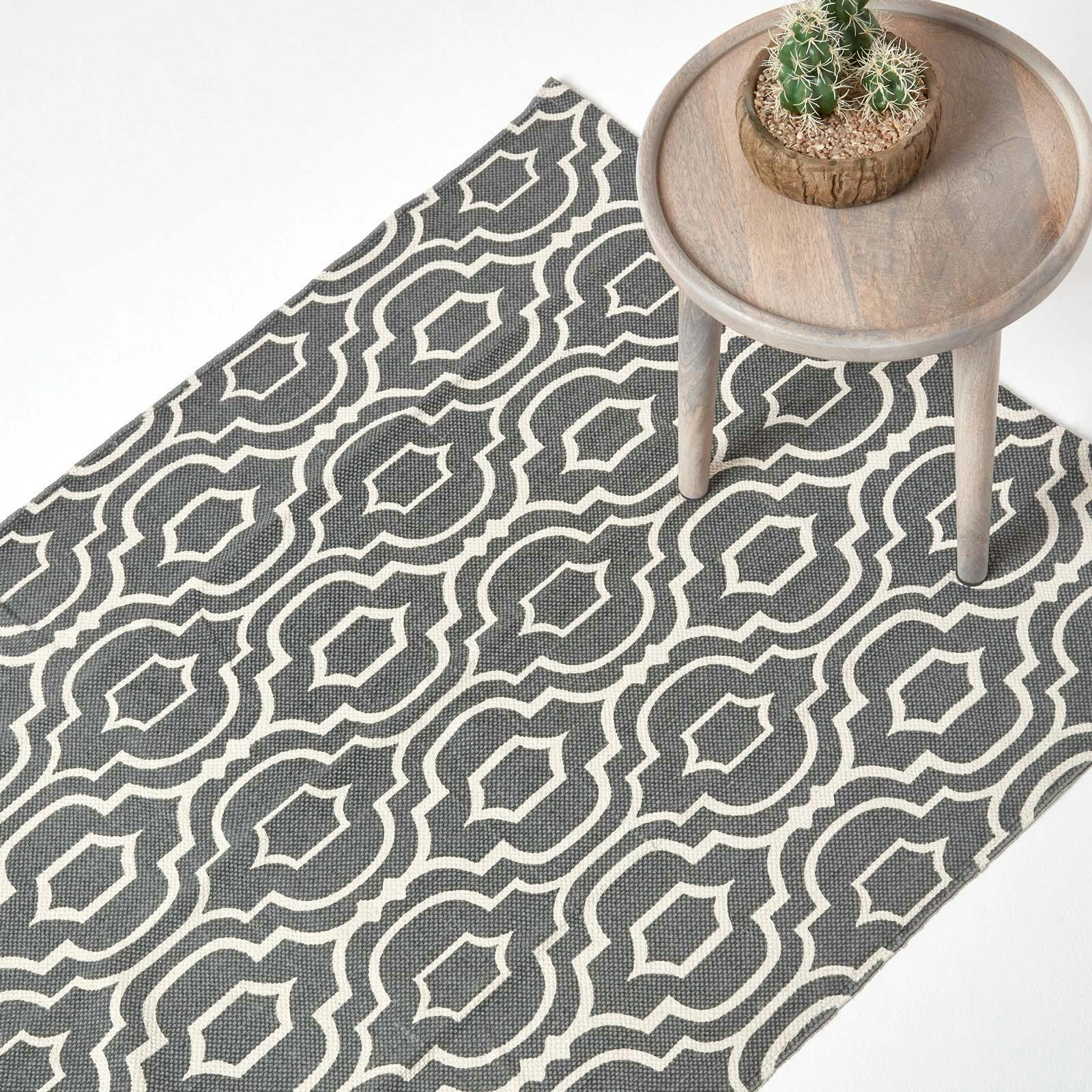 Homescapes Grey Riga 100% Cotton Printed Patterned Rug - 160 X 230 Cm