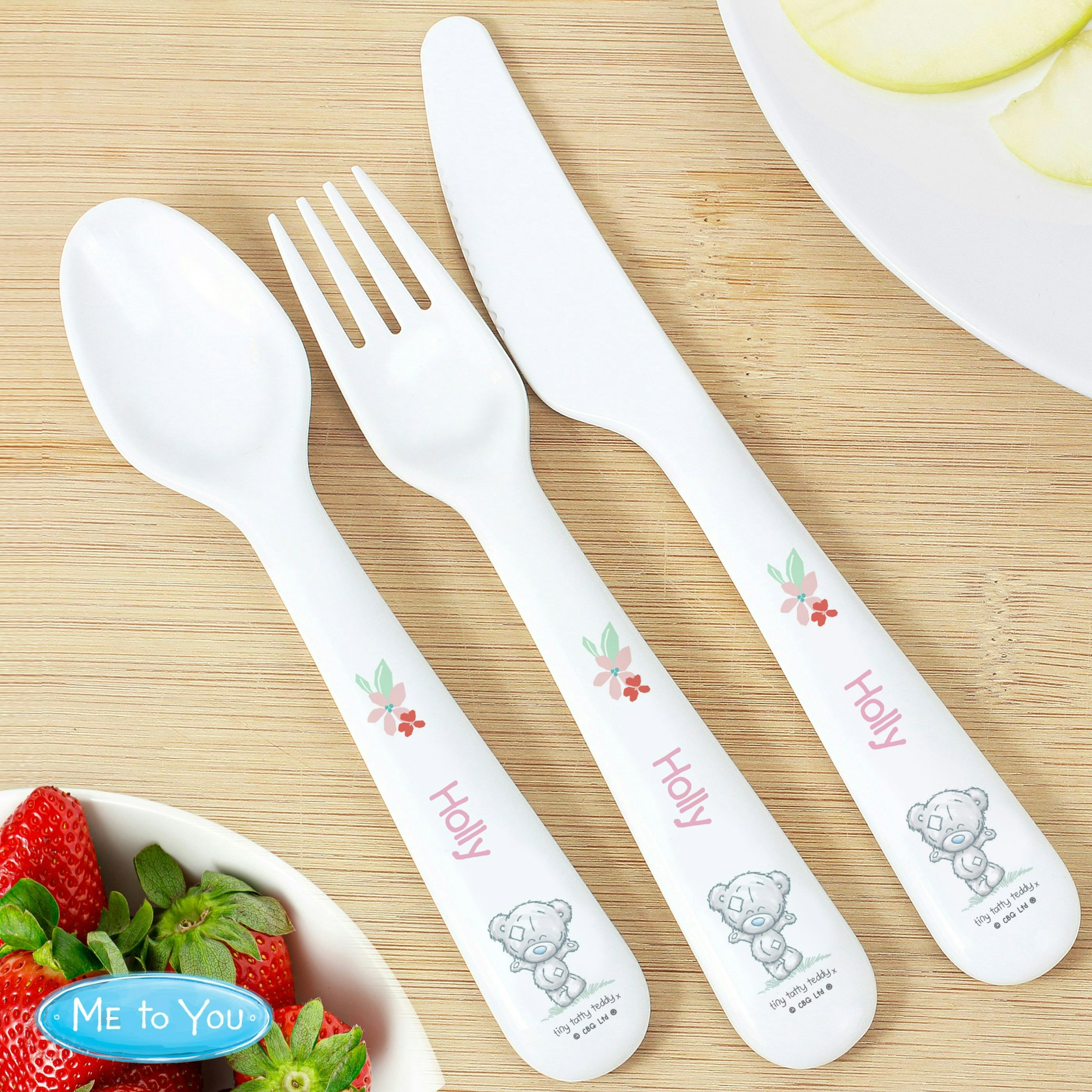 Rackhams Personalised Tiny Tatty Teddy Woodland Animal 3 Piece Cutlery Set