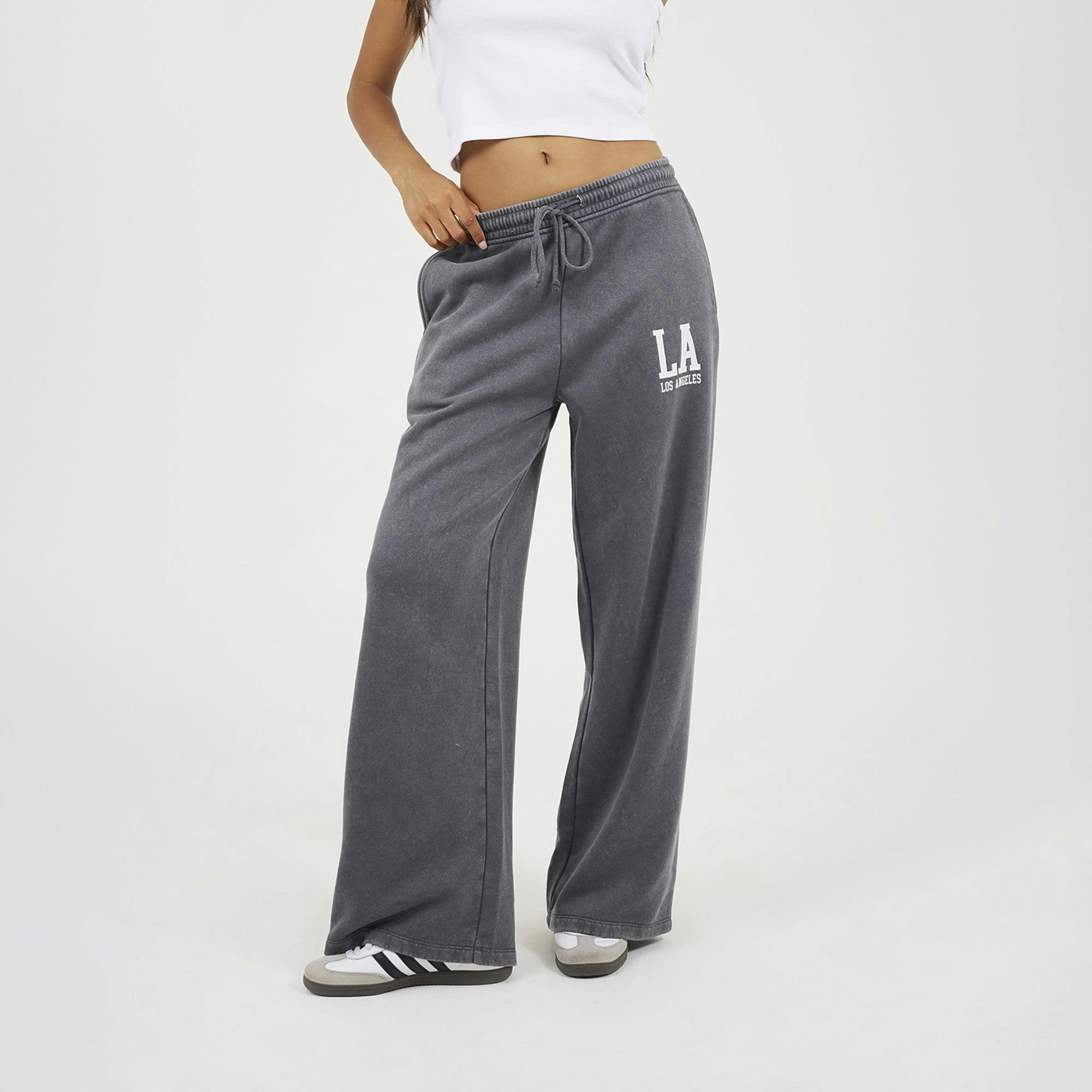 Brave Soul Acid Wash Wide Leg Joggers - Charcoal - Charcoal - Xl