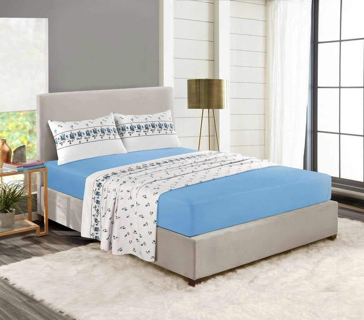 Homespace Direct Blue Rosebud Brushed Cotton Flannelette Sheet Set - Single