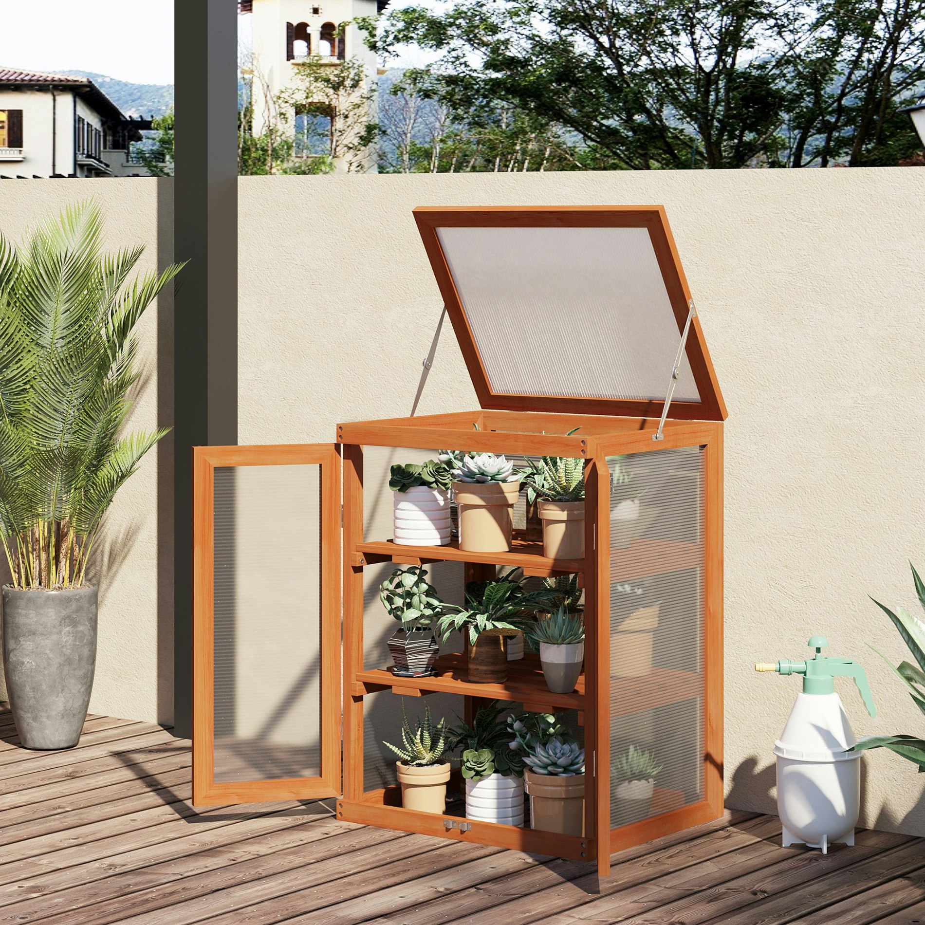Rackhams 3-Tier Wood Greenhouse Plant Storage Shelf Garden Cold Frame Grow House
