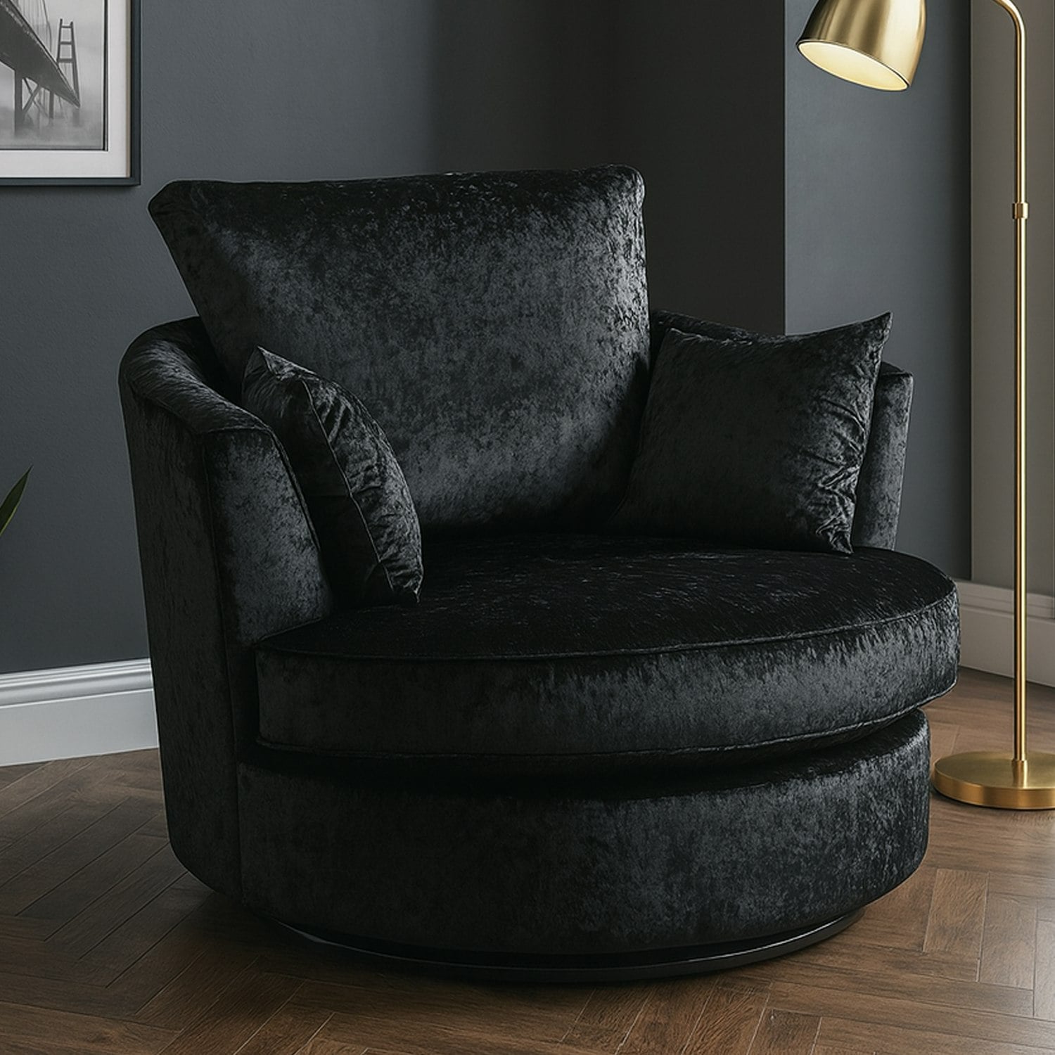 Furnishings For Less Black Crystal Crushed Velvet Swivel Chair