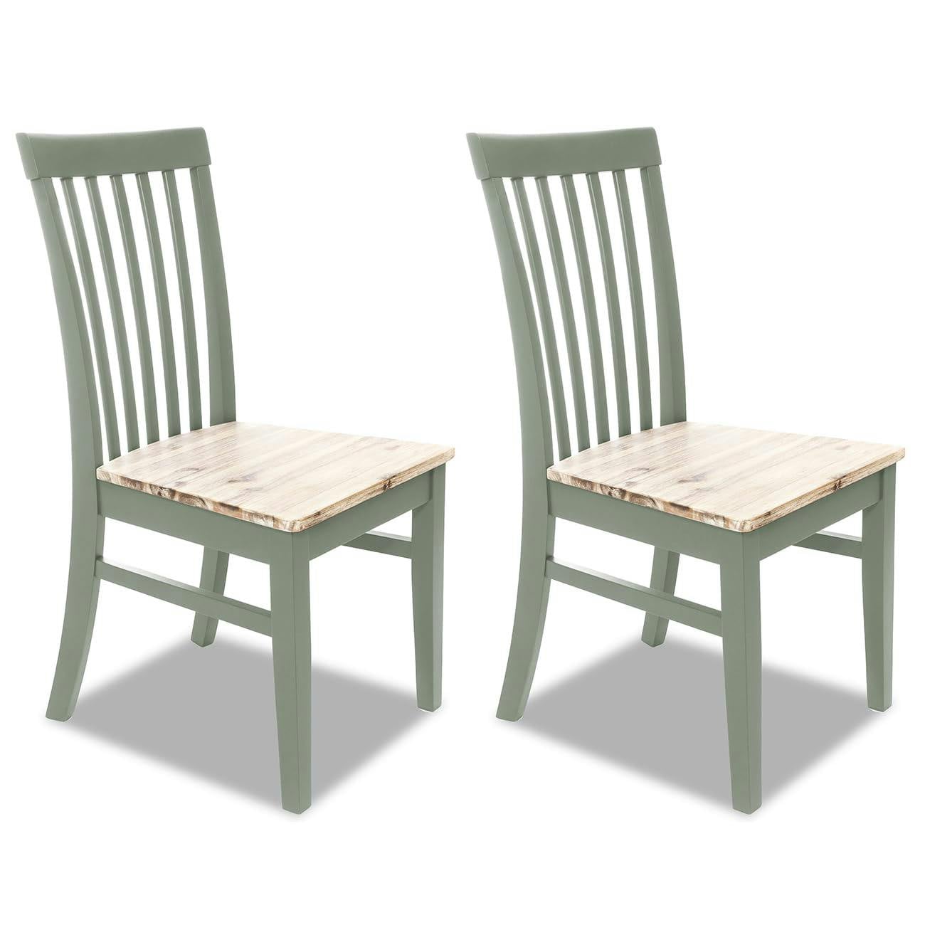 Rackhams Green Florence Highback Wooden Seat Dining Chairs Set Of 2 - Sage