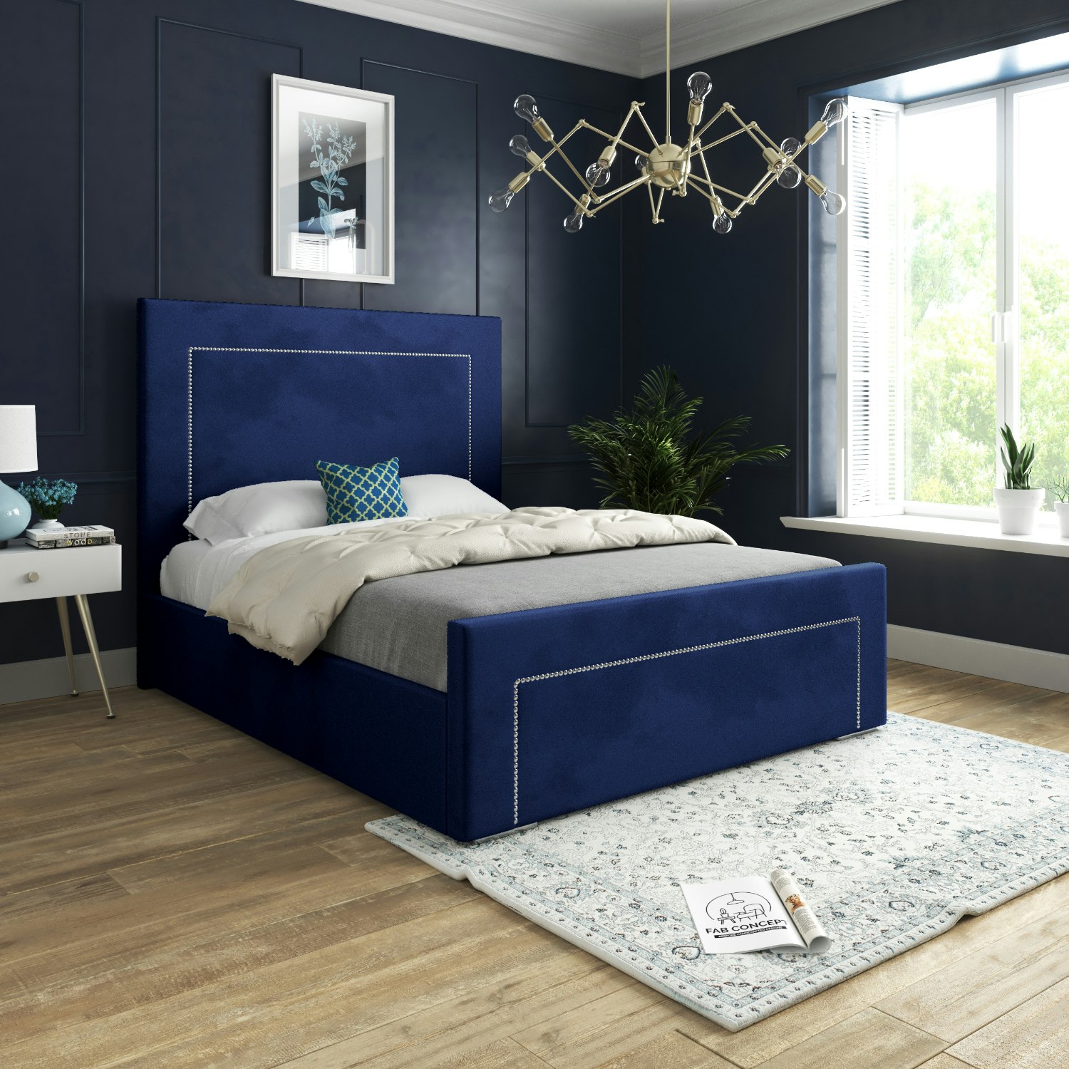 Rackhams Blue Lucca Upholstered Soft Velvet Bed Frame - Single