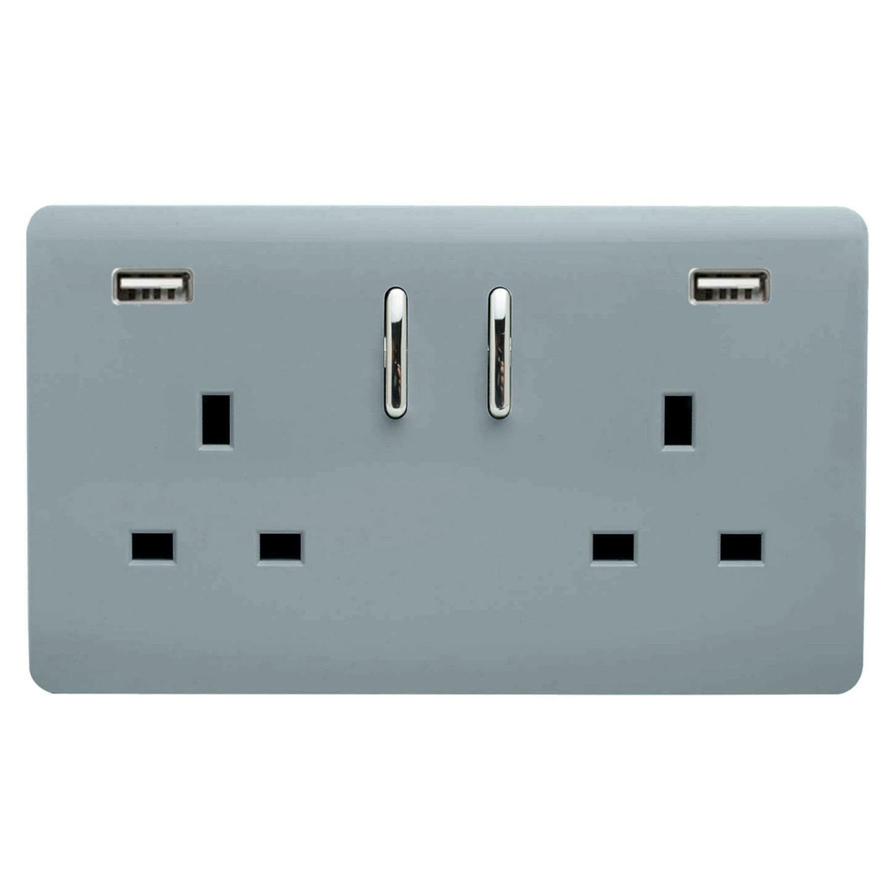 Trendi Switch 2 Gang 13amp 2 Port USB Switched Plug Socket - Grey - Image 4