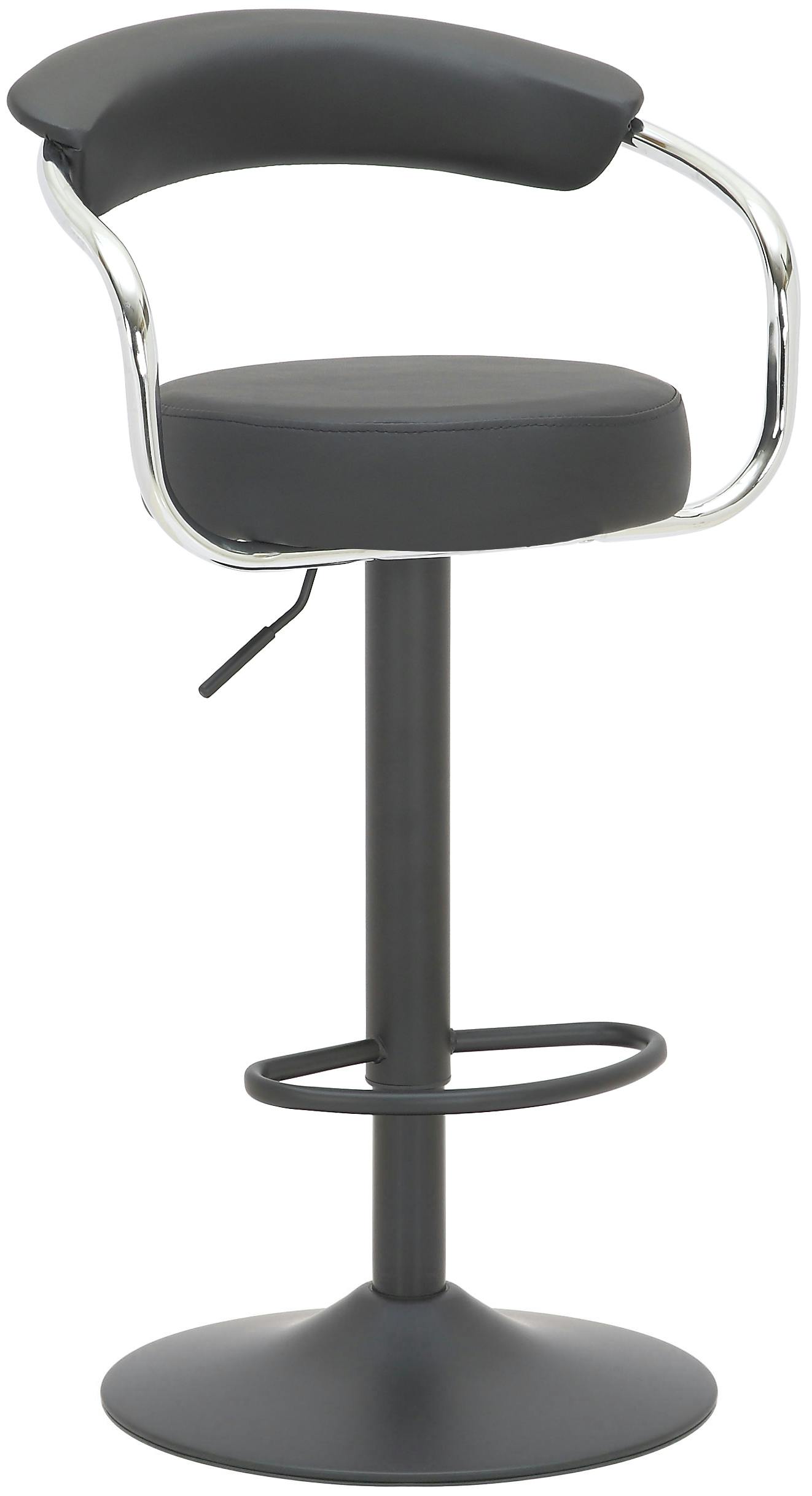 Rackhams Black Zenith Single Kitchen Bar Stool, Matt Stem, & Footrest, Height Adjustable Swivel Gas Lift, Faux Leather Seat,