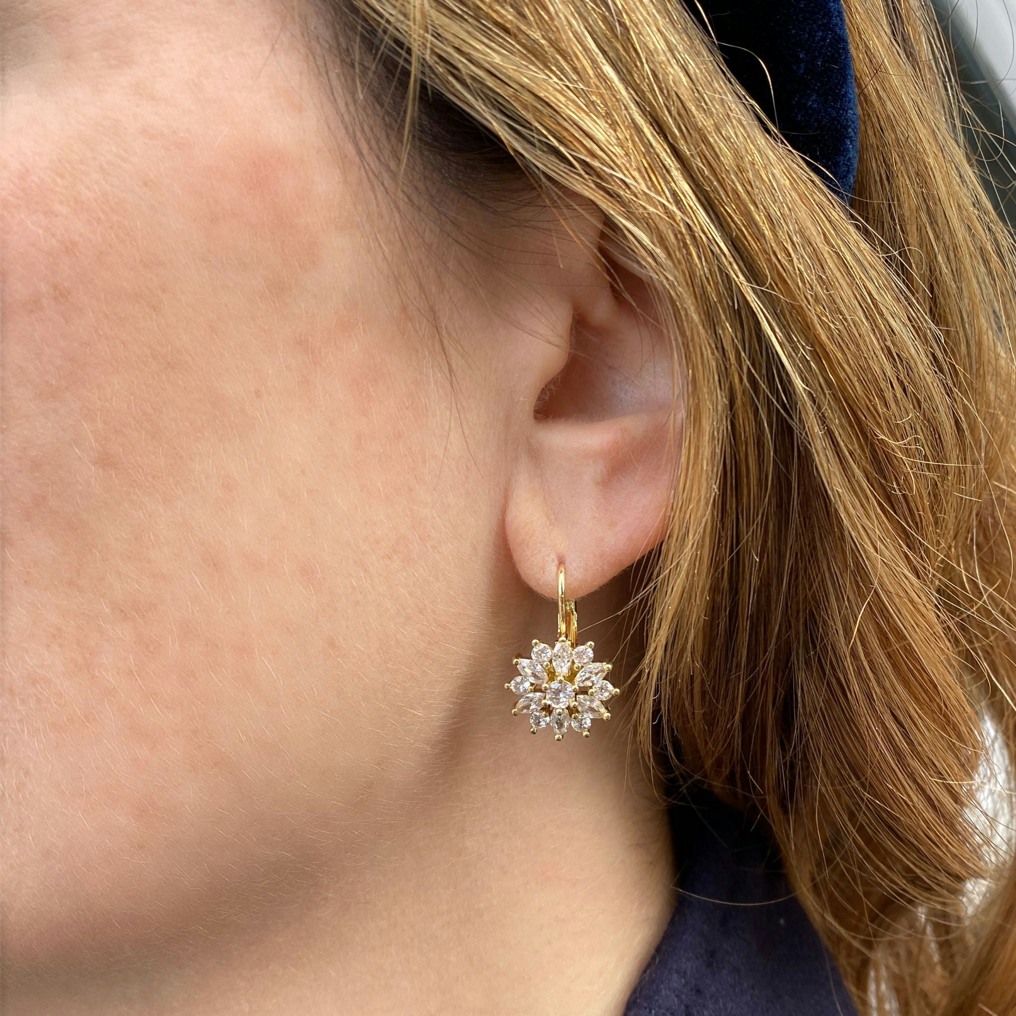 Queenmee Accessories Gold/Silver Diamante Earrings Floral Earrings In Or Rose