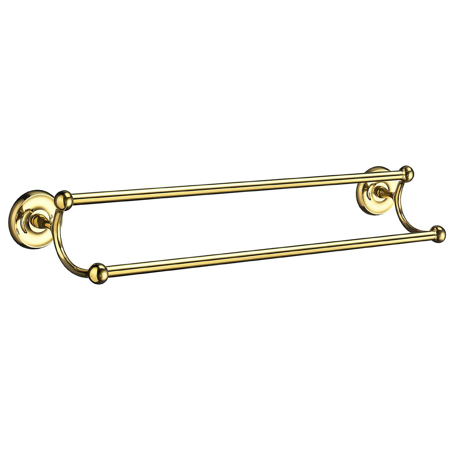Rackhams Polished Brass Double Towel Rail 63.5Cm/25" Wall Mounted With Concealed Screws Bathroom Towel Holder