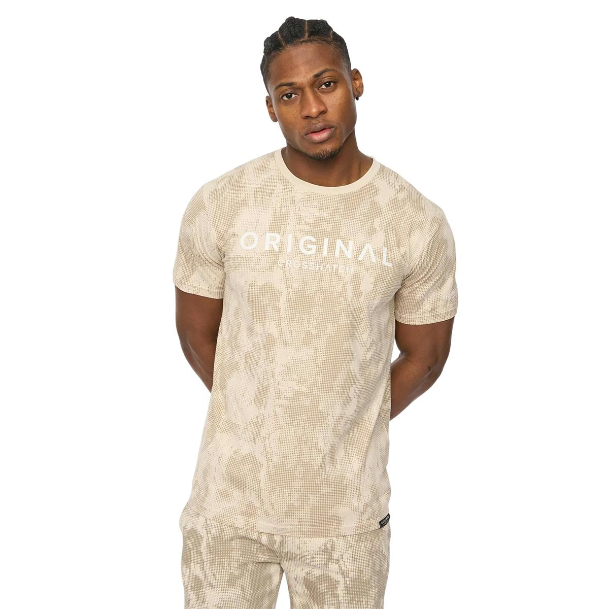 Crosshatch Men's Light Bardon Camo T-Shirt - Stone Camo - L - Stone Camo - 100% Cotton