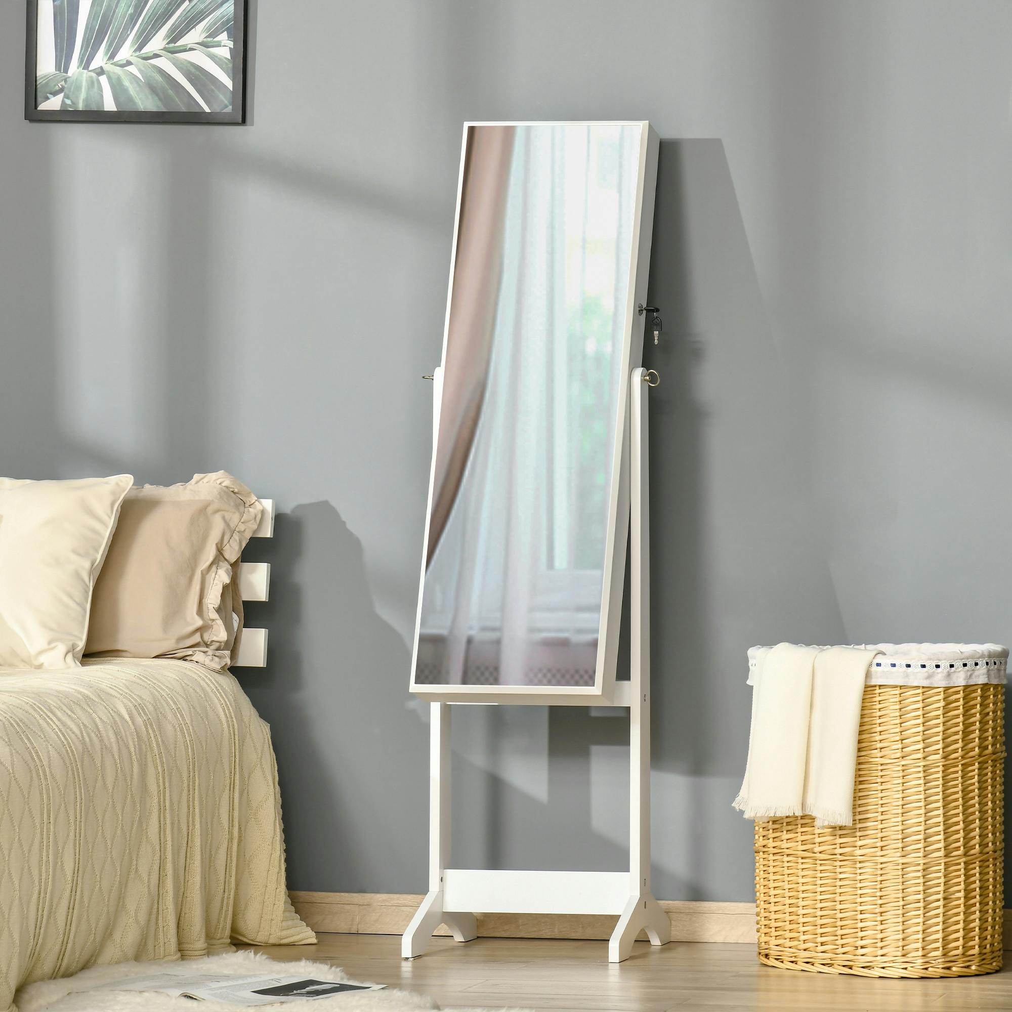 Rackhams Grey Mirrored Jewellery Cabinet Lockable Jewellery Organiser For Bedroom
